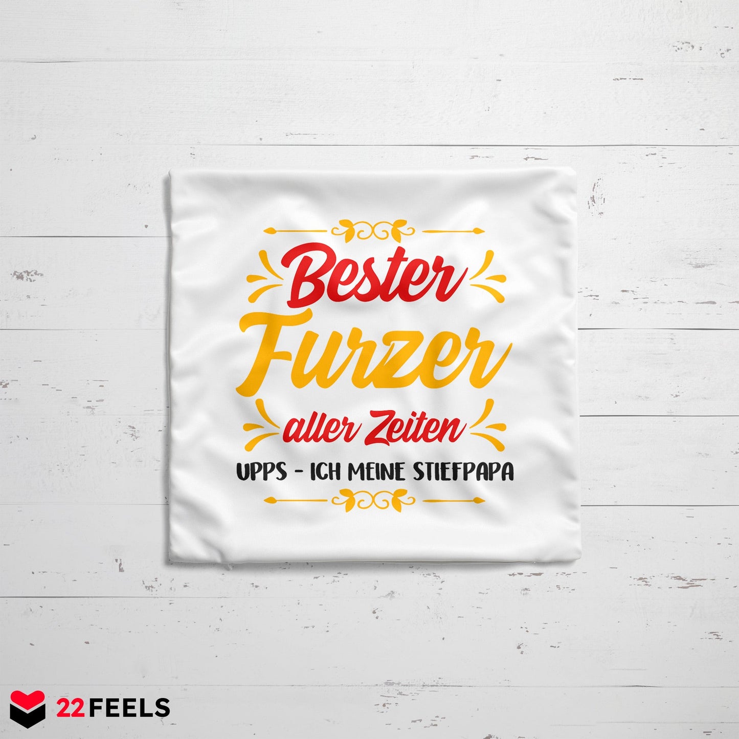 22Feels® Stiefvater Geschenk - Kissen mit Spruch (Weiss 40x40cm)-Kissen Weiss 40x40-22Feels