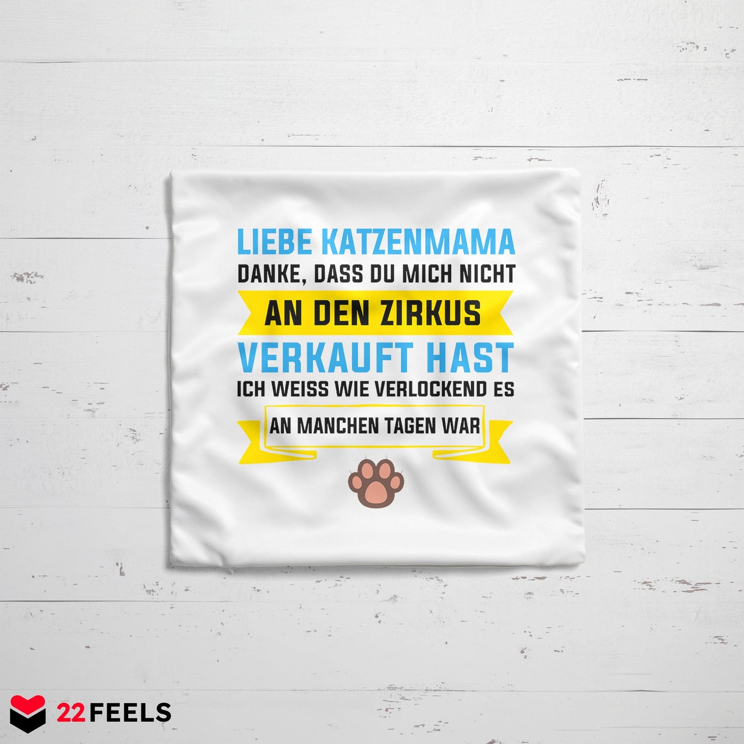 22Feels® Katzenmama Geschenk für Cat Moms und Katzen-Frauchen - Kissen mit Spruch (Weiss 40x40cm)-Kissen Weiss 40x40-22Feels