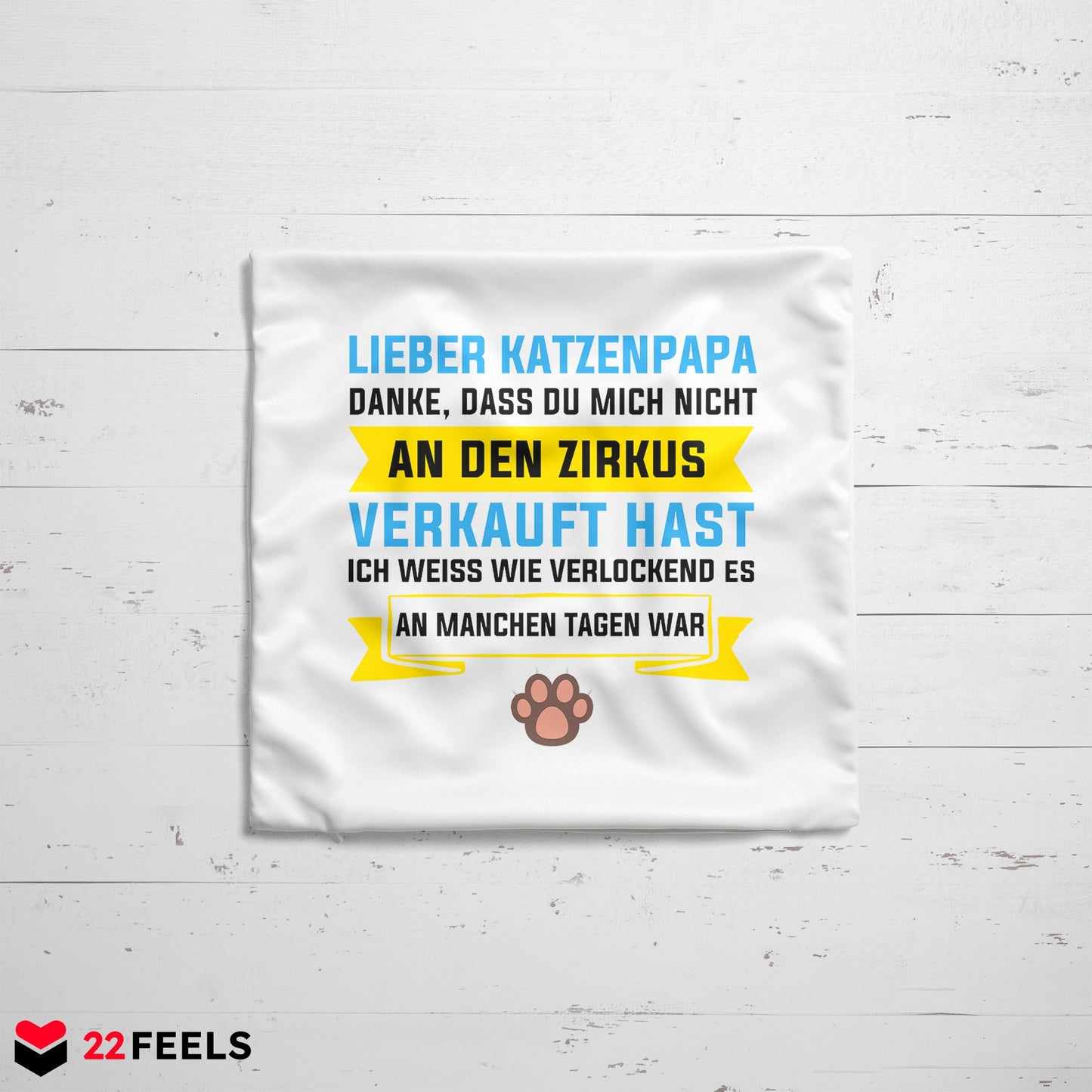 22Feels® Katzenpapa Geschenk für Cat Dads und Katzen-Herrchen - Kissen mit Spruch (Weiss 40x40cm)-Kissen Weiss 40x40-22Feels