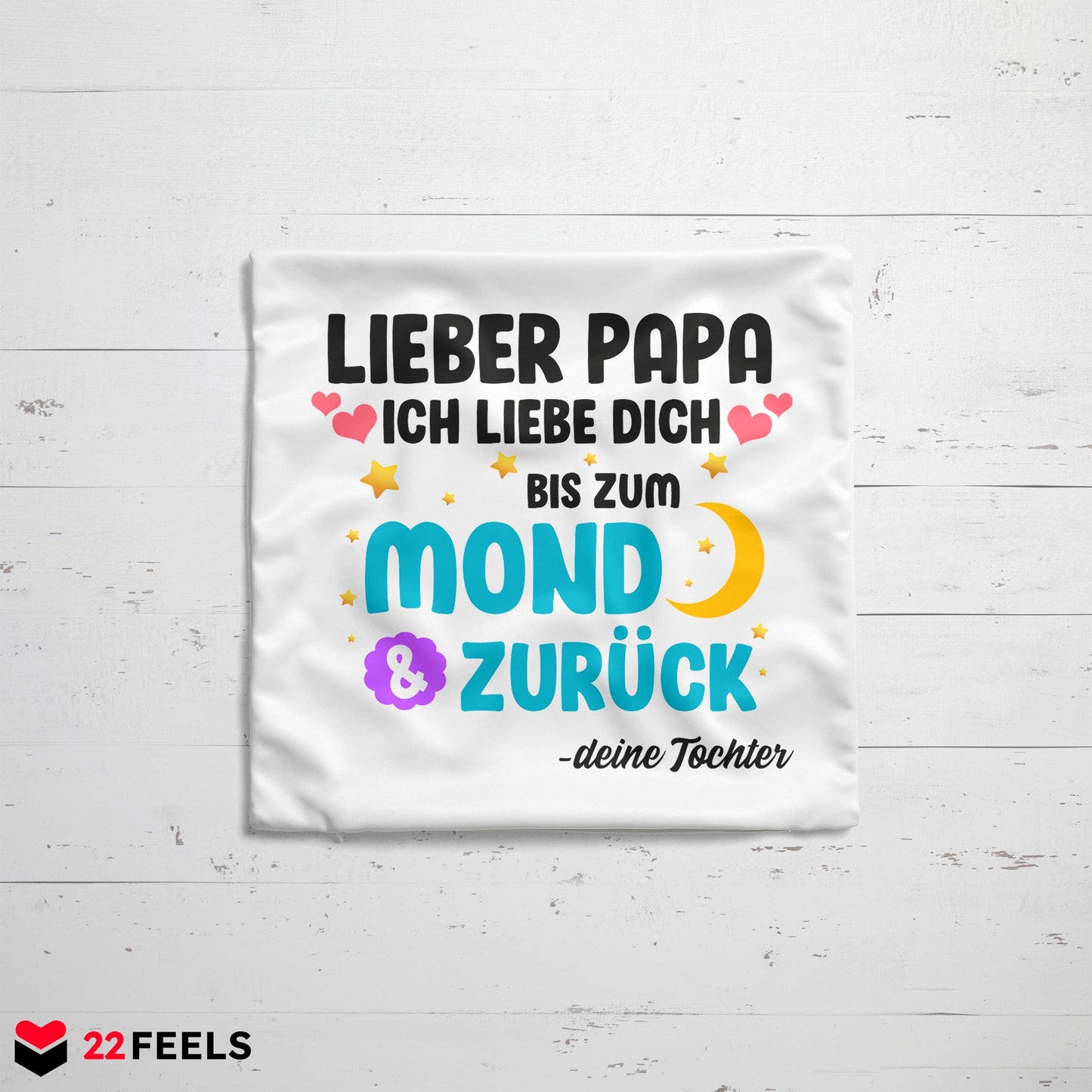 22Feels® Papa Geschenk von Tochter - Kissen mit Spruch (Weiss 40x40cm)-Kissen Weiss 40x40-22Feels