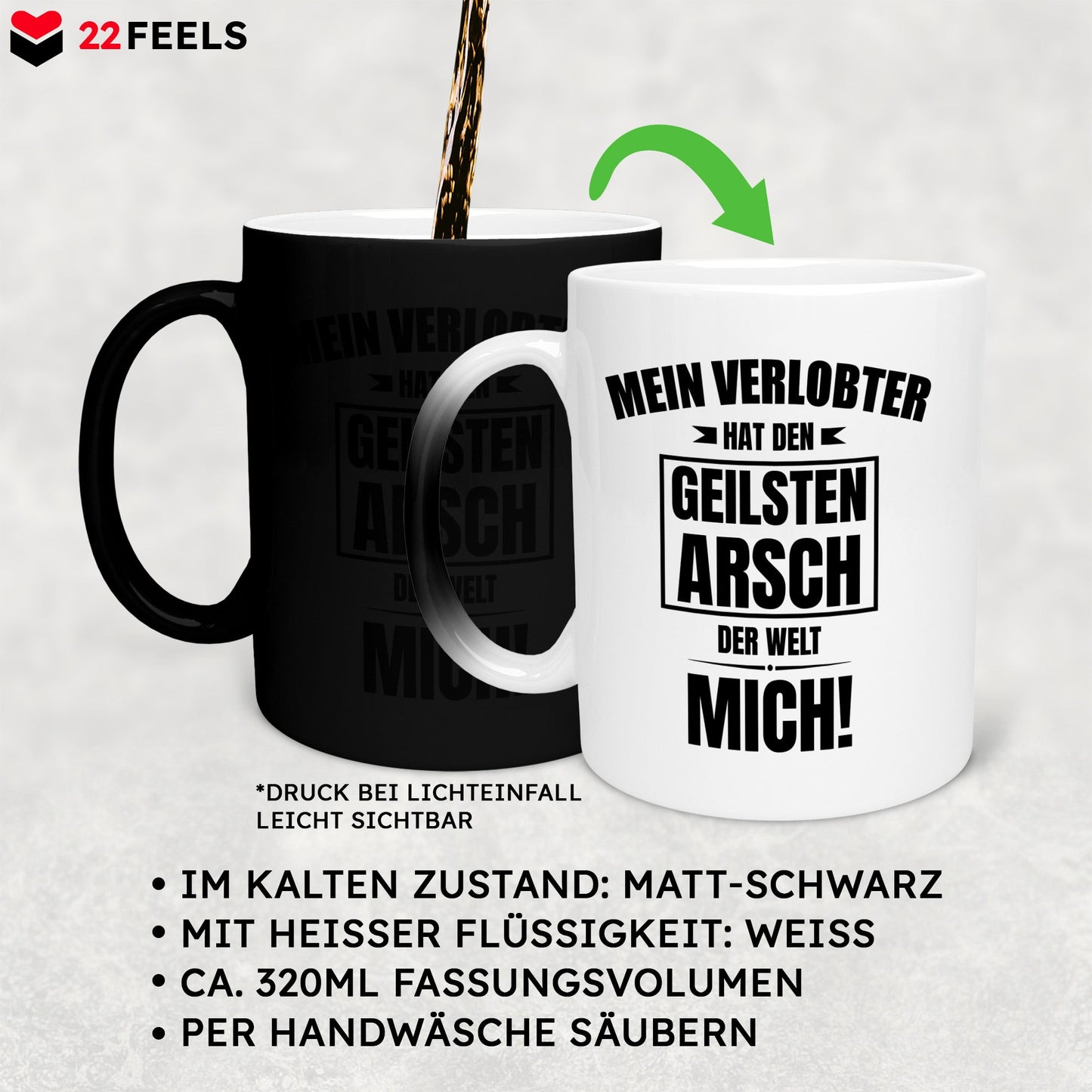 22Feels® Verlobte Geschenk - Zaubertasse mit Spruch (Matt-Schwarz und Weiss, 320ml)-Farbwechsel Tasse Matt 320ml-22Feels