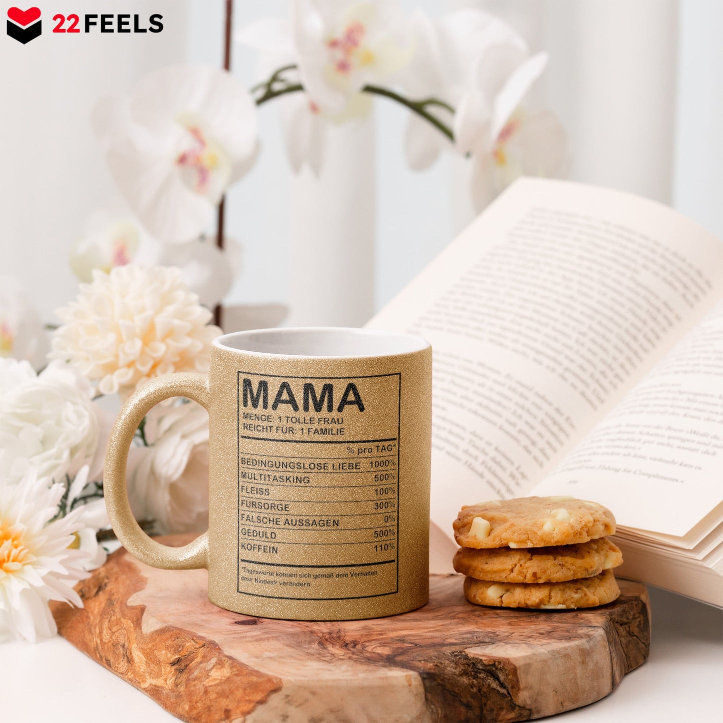 22Feels® Mama Geschenk - Glitzertasse mit Spruch (Gold, 320ml)-Glitzertasse Gold 320ml-22Feels