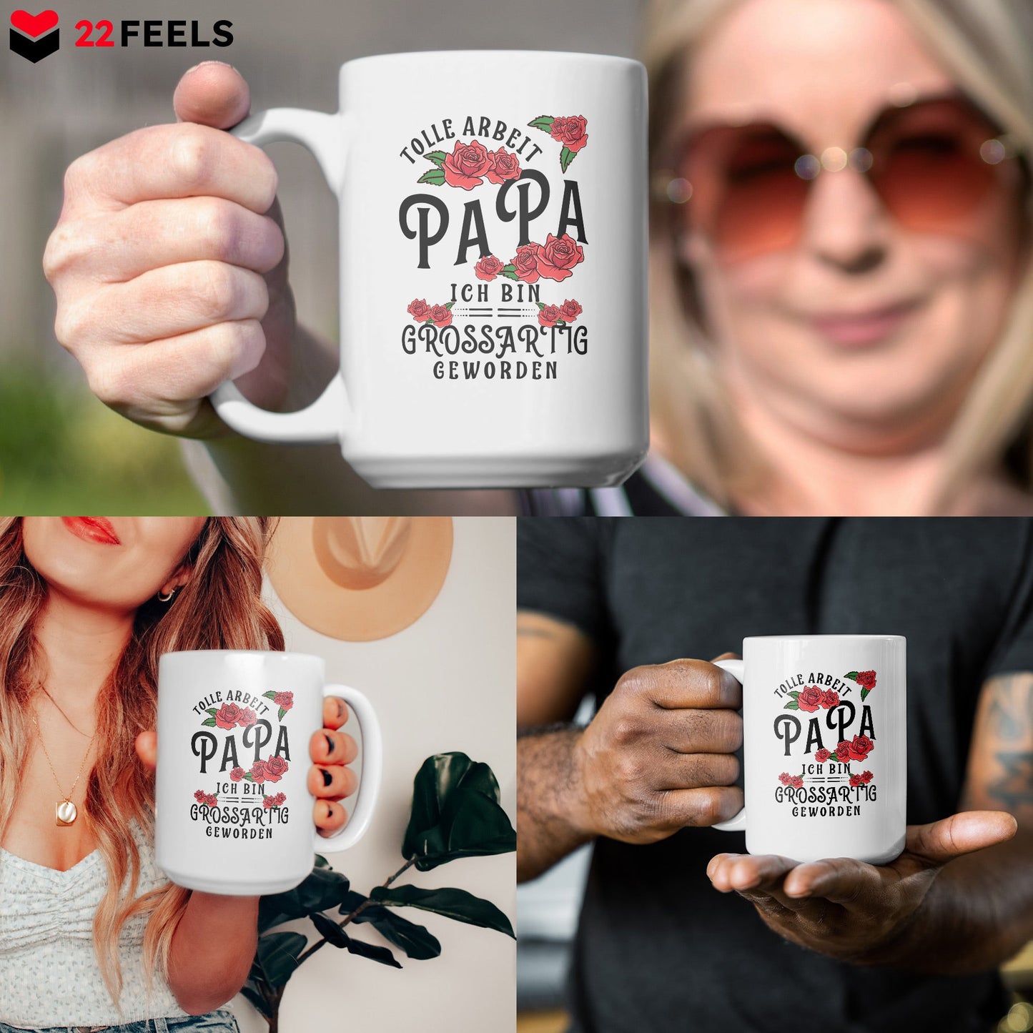 22Feels® Papa Geschenk - XL Tasse mit Spruch (Weiss, 440ml)-Weisse XL Tasse 440ml-22Feels