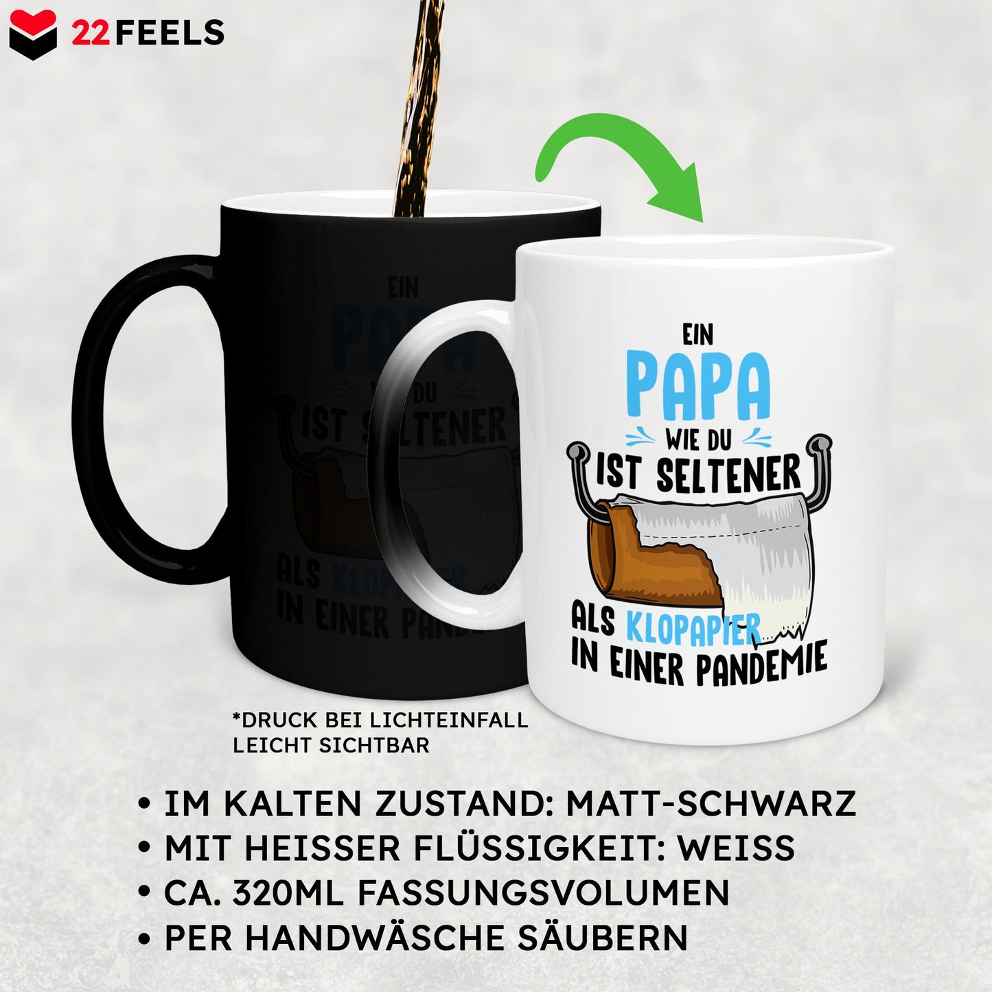 22Feels® Papa Geschenk - Zaubertasse mit Spruch (Matt-Schwarz und Weiss, 320ml)-Farbwechsel Tasse Matt 320ml-22Feels