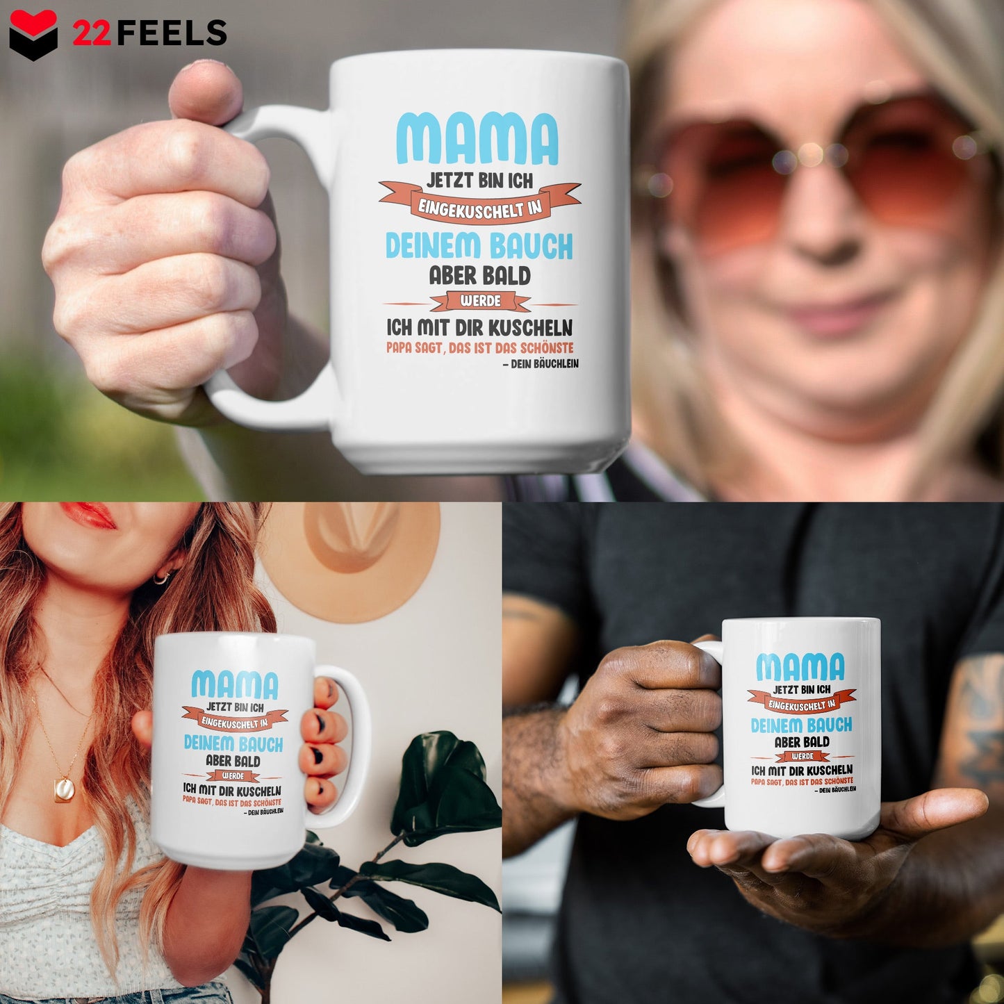 22Feels® Schwangerschaftsgeschenk Werdende Mama - XL Tasse mit Spruch (Weiss, 440ml)-Weisse XL Tasse 440ml-22Feels