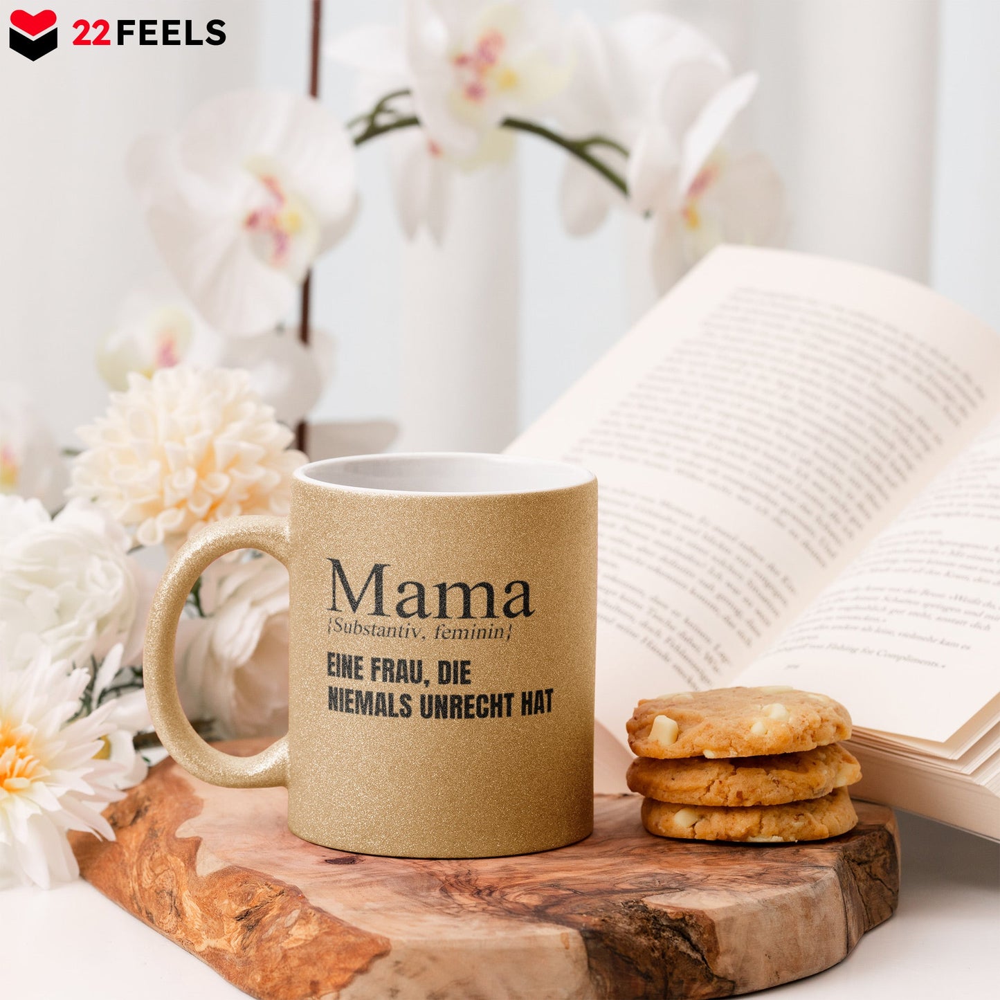 22Feels® Mama Geschenk - Glitzertasse mit Spruch (Gold, 320ml)-Glitzertasse Gold 320ml-22Feels
