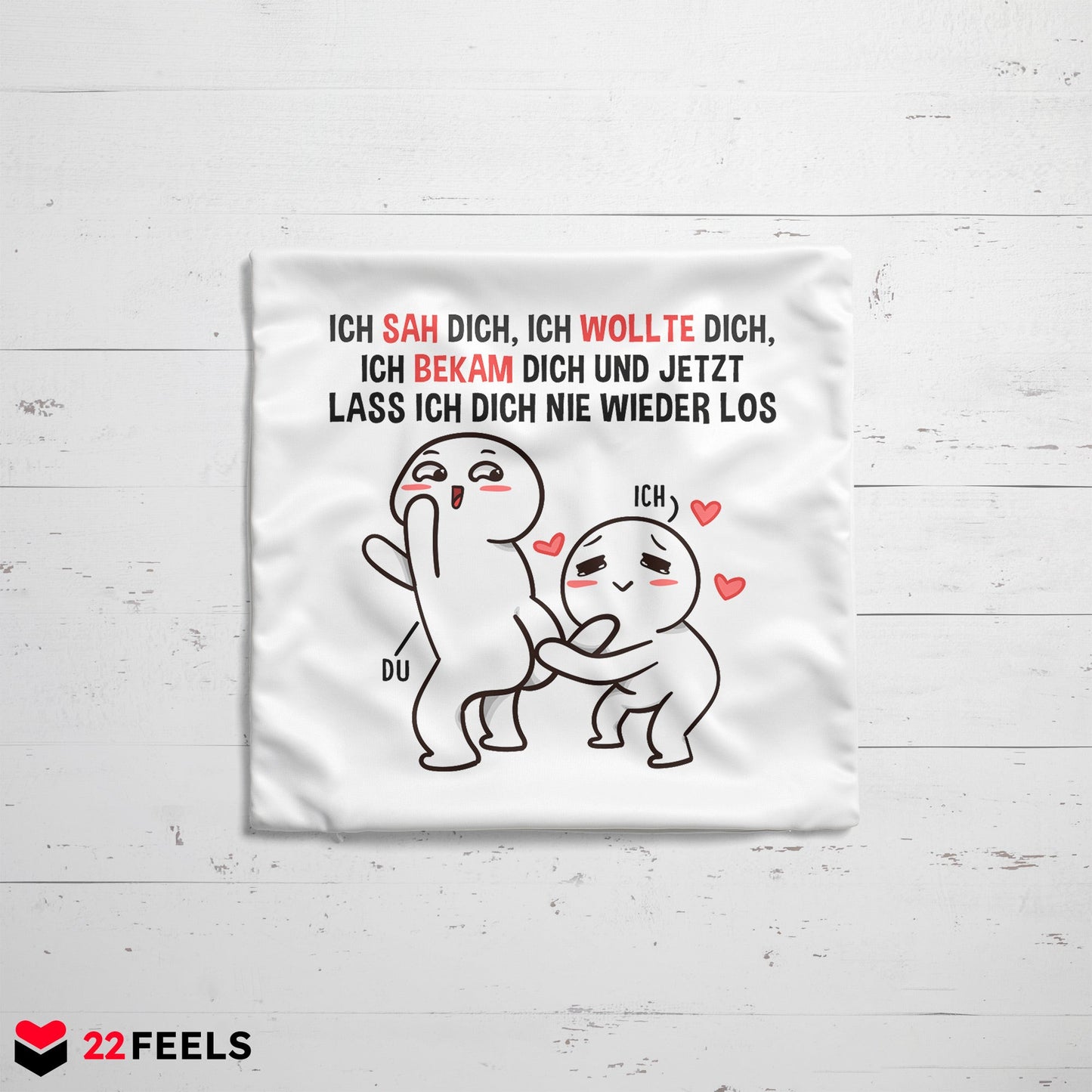 22Feels® Paar Geschenk zum Jahrestag, Valentinstag, Hochzeitstag etc. - Kissen mit Spruch (Weiss 40x40cm)-Kissen Weiss 40x40-22Feels