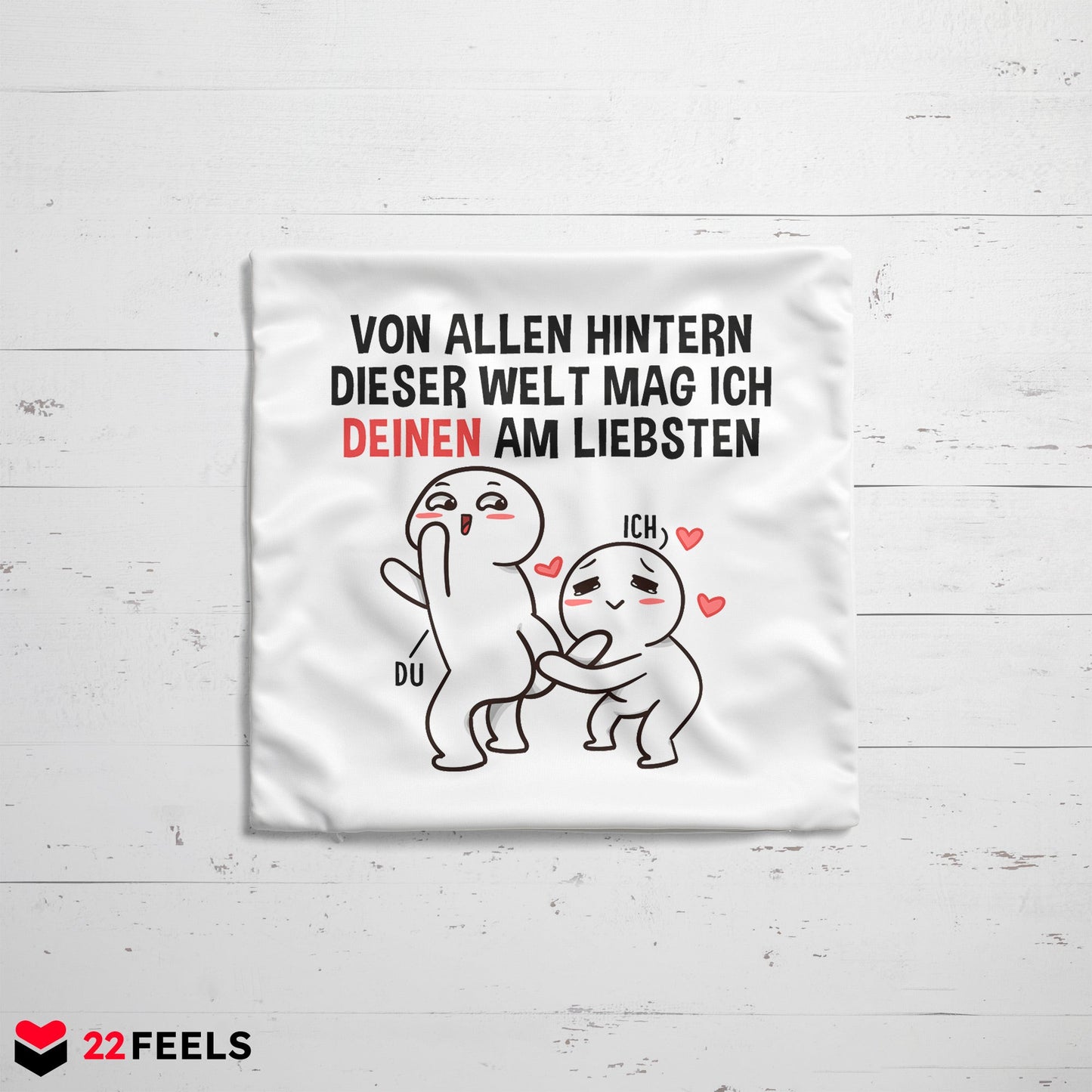 22Feels® Paar Geschenk zum Jahrestag, Valentinstag, Hochzeitstag etc. - Kissen mit Spruch (Weiss 40x40cm)-Kissen Weiss 40x40-22Feels