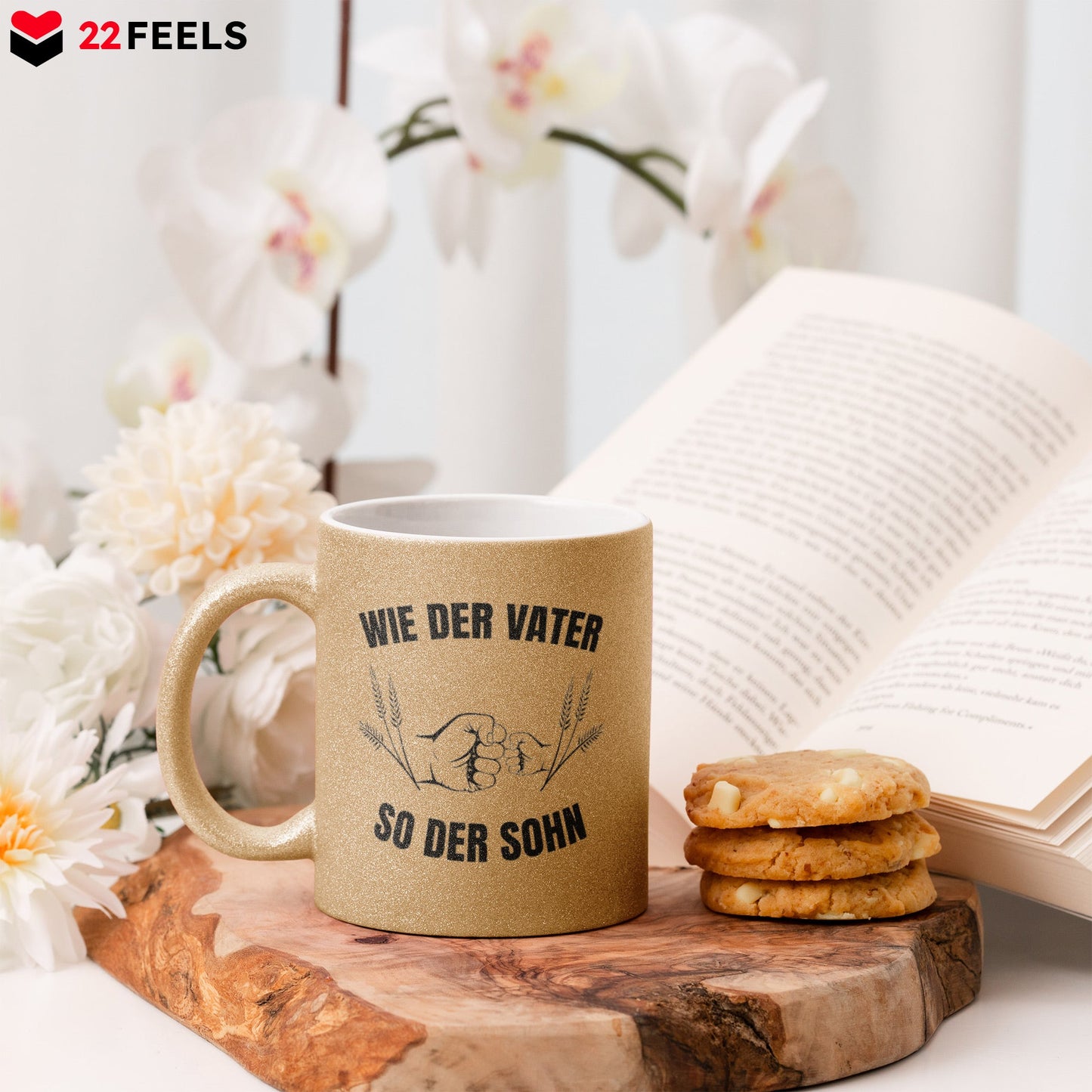 22Feels® Sohn Geschenk - Glitzertasse mit Spruch (Gold, 320ml)-Glitzertasse Gold 325ml-22Feels