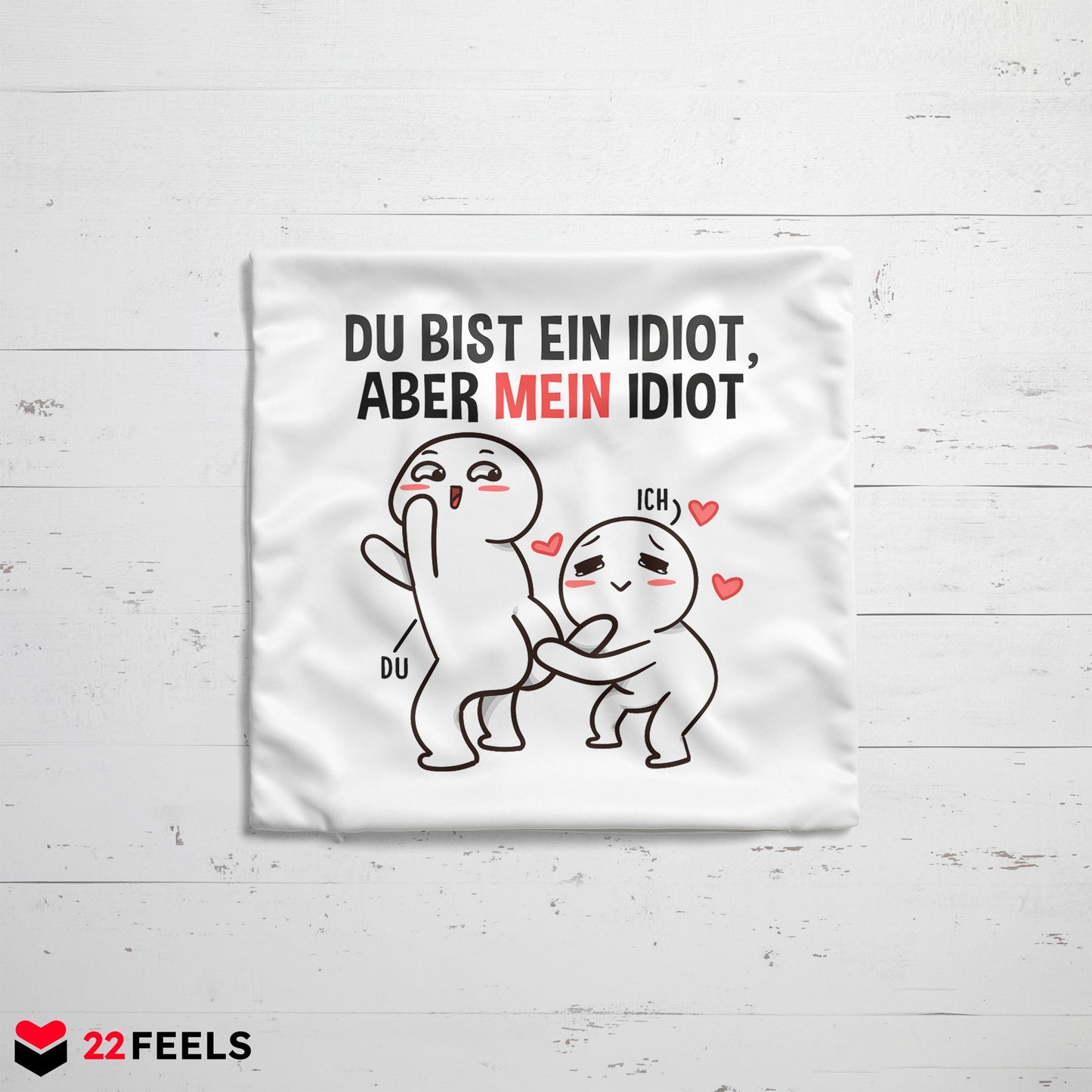 22Feels® Paar Geschenk zum Jahrestag, Valentinstag, Hochzeitstag etc. - Kissen mit Spruch (Weiss 40x40cm)-Kissen Weiss 40x40-22Feels