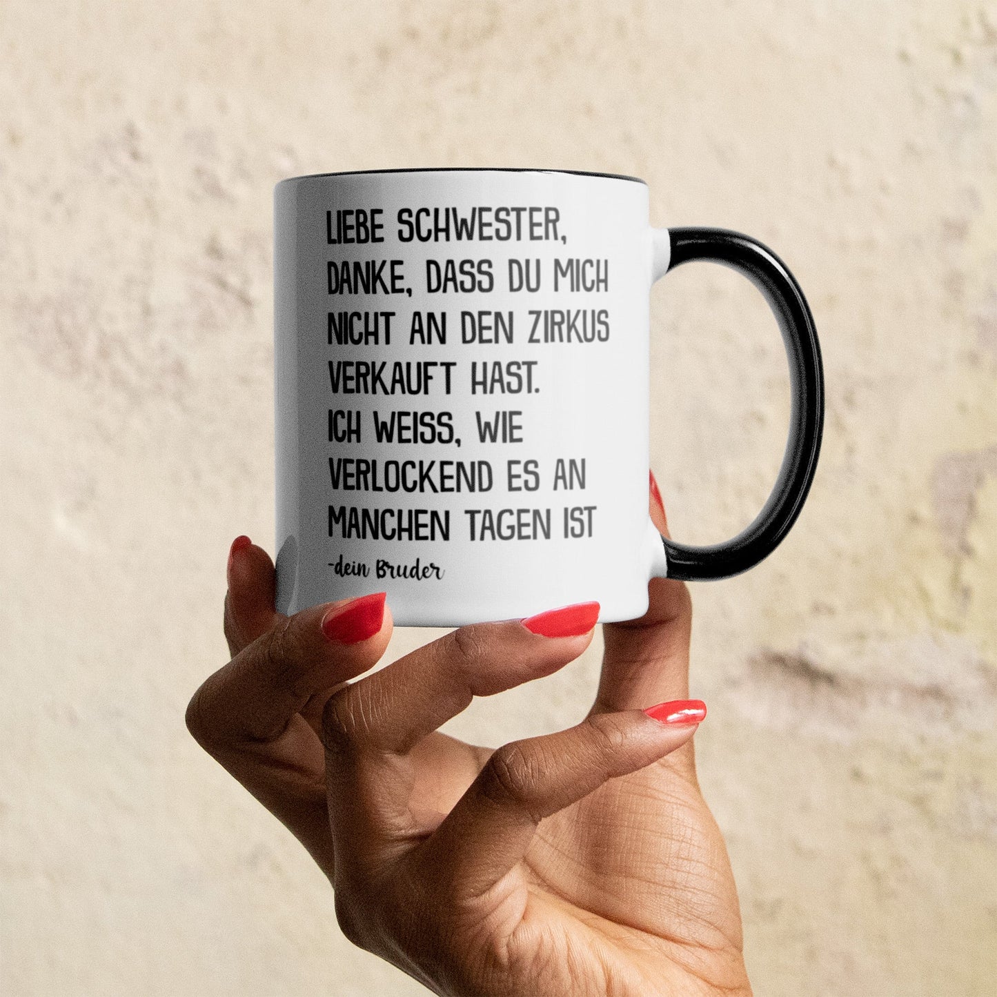 22Feels® Schwester Geschenk von Bruder - Tasse mit Spruch (Weiss-Schwarz, 320ml)-TwoTone Tasse Weiss-Schwarz 320ml-22Feels