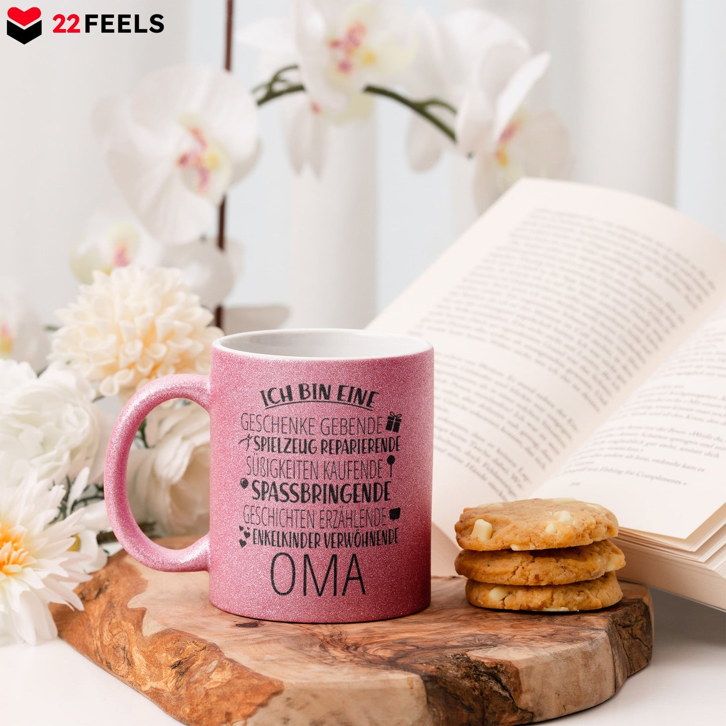 22Feels® Oma Geschenk - Glitzertasse mit Spruch (Pink, 320ml)-Glitzertasse Pink 320ml-22Feels