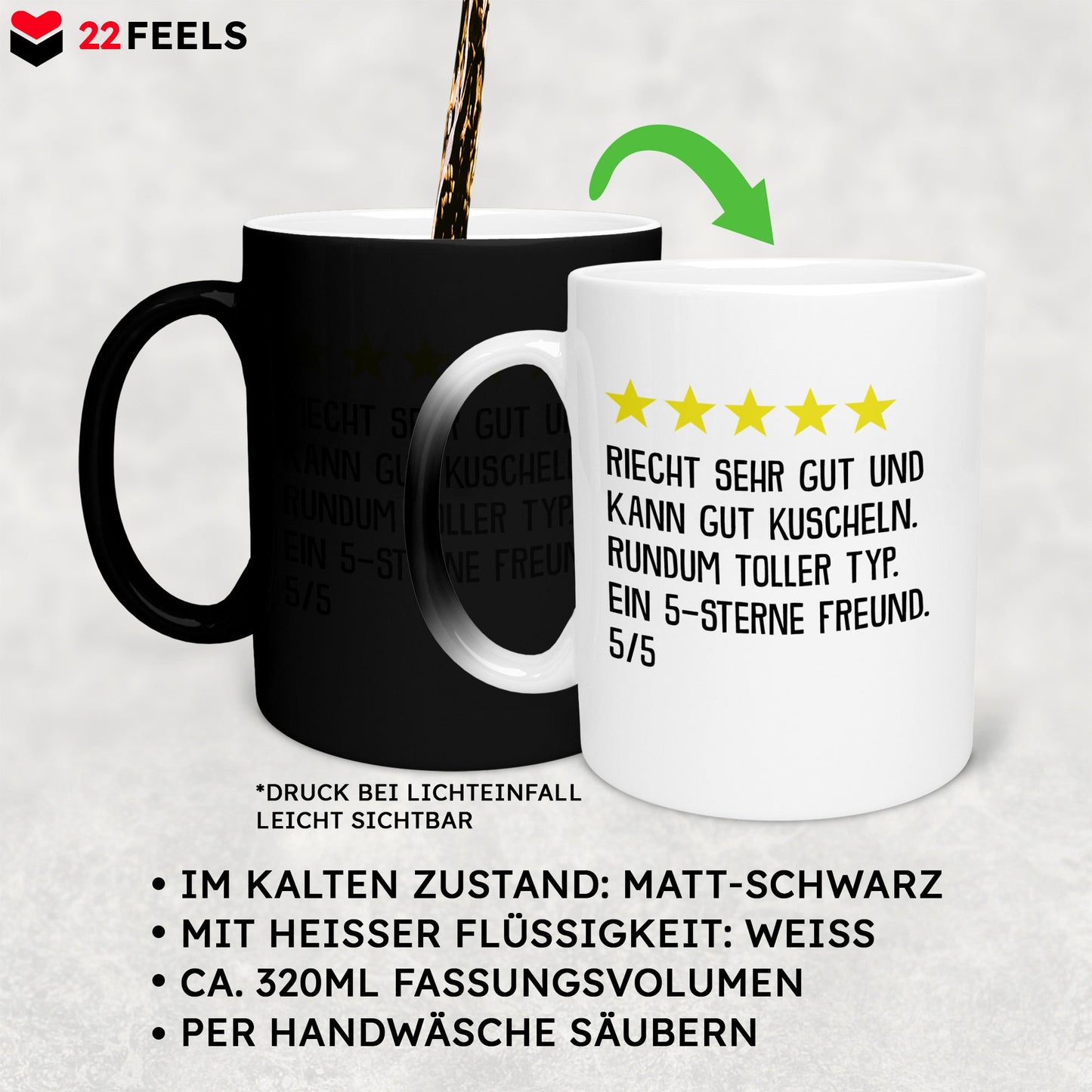22Feels® Freund Geschenk zum Jahrestag, Valentinstag etc. - Zaubertasse mit Spruch (Matt-Schwarz und Weiss, 320ml)-Farbwechsel Tasse Matt 320ml-22Feels