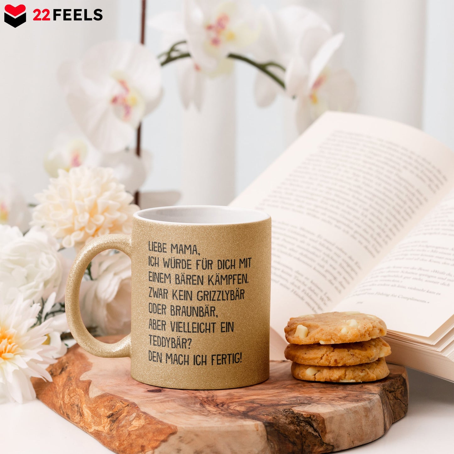 22Feels® Mama Geschenk - Glitzertasse mit Spruch (Gold, 320ml)-Glitzertasse Gold 320ml-22Feels