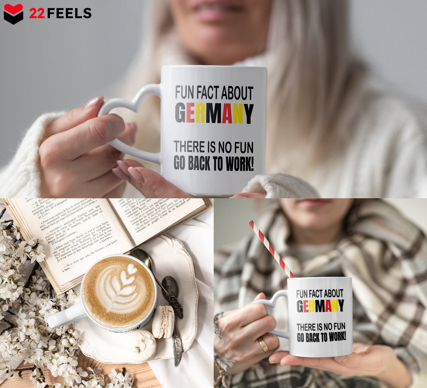 22Feels® Lustige Tasse mit Spruch: - Büro Geschenkidee (Herzhenkel, Weiss, 320ml)-Tasse Weiss Herzhenkel 320ml-22Feels