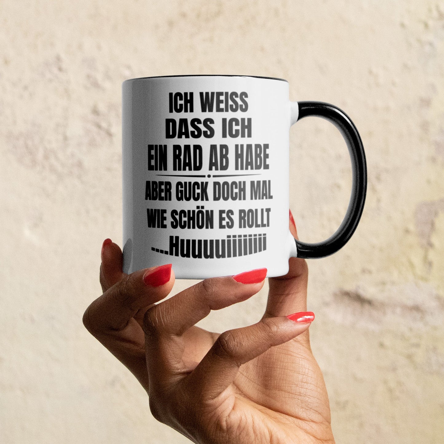 22Feels® Lustige Tasse mit Spruch: Ich weiss, dass ich ein Rad abhabe - Büro Geschenkidee (Weiss-Schwarz, 320ml)-TwoTone Tasse Weiss-Schwarz 320ml-22Feels