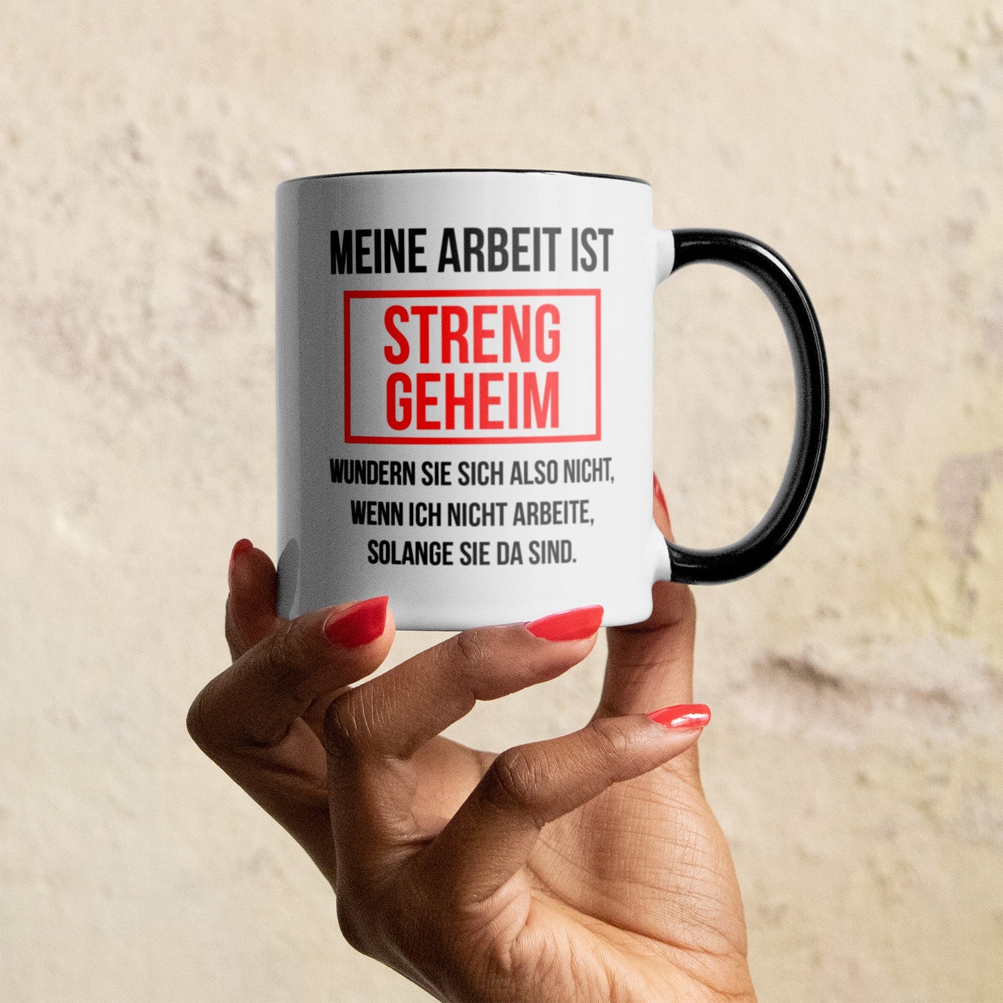 22Feels® Lustige Tasse mit Spruch: Meine Arbeit ist streng geheim - Büro Geschenkidee (Weiss-Schwarz, 320ml)-TwoTone Tasse Weiss-Schwarz 320ml-22Feels