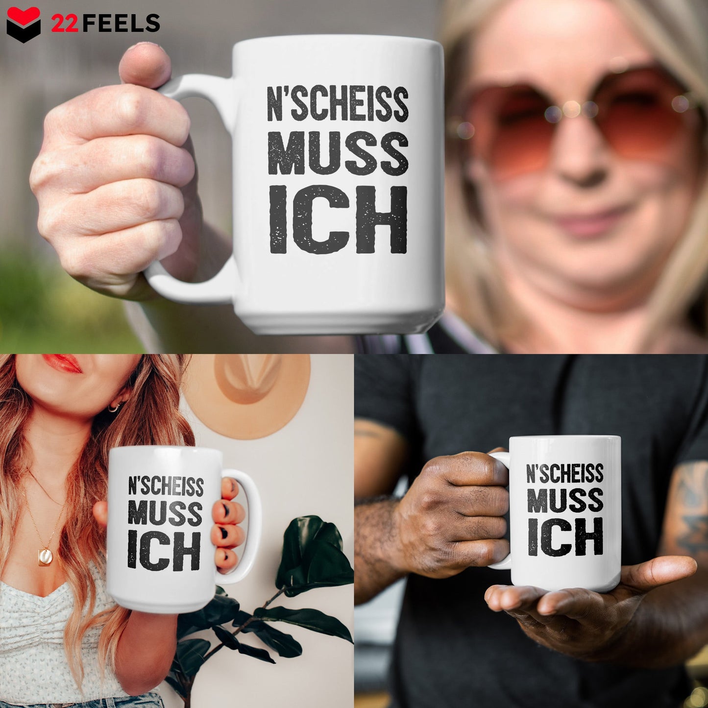 22Feels® Lustige XL Tasse mit Spruch: N'Scheiss Muss Ich - Büro Geschenkidee (Weiss, 440ml)-Weisse XL Tasse 440ml-22Feels