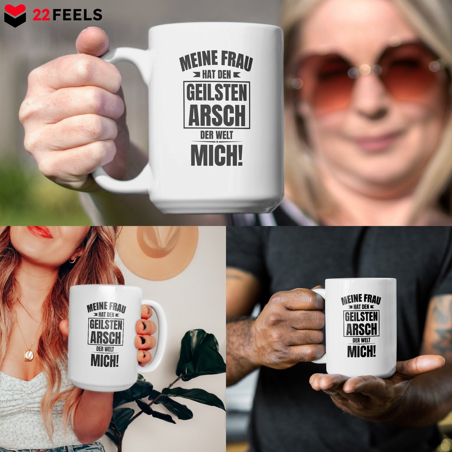 22Feels® Ehemann Geschenk zum Hochzeitstag, Valentinstag etc. - XL Tasse mit Spruch: Geilster A'sch (Weiss, 440ml)-Weisse XL Tasse 440ml-22Feels