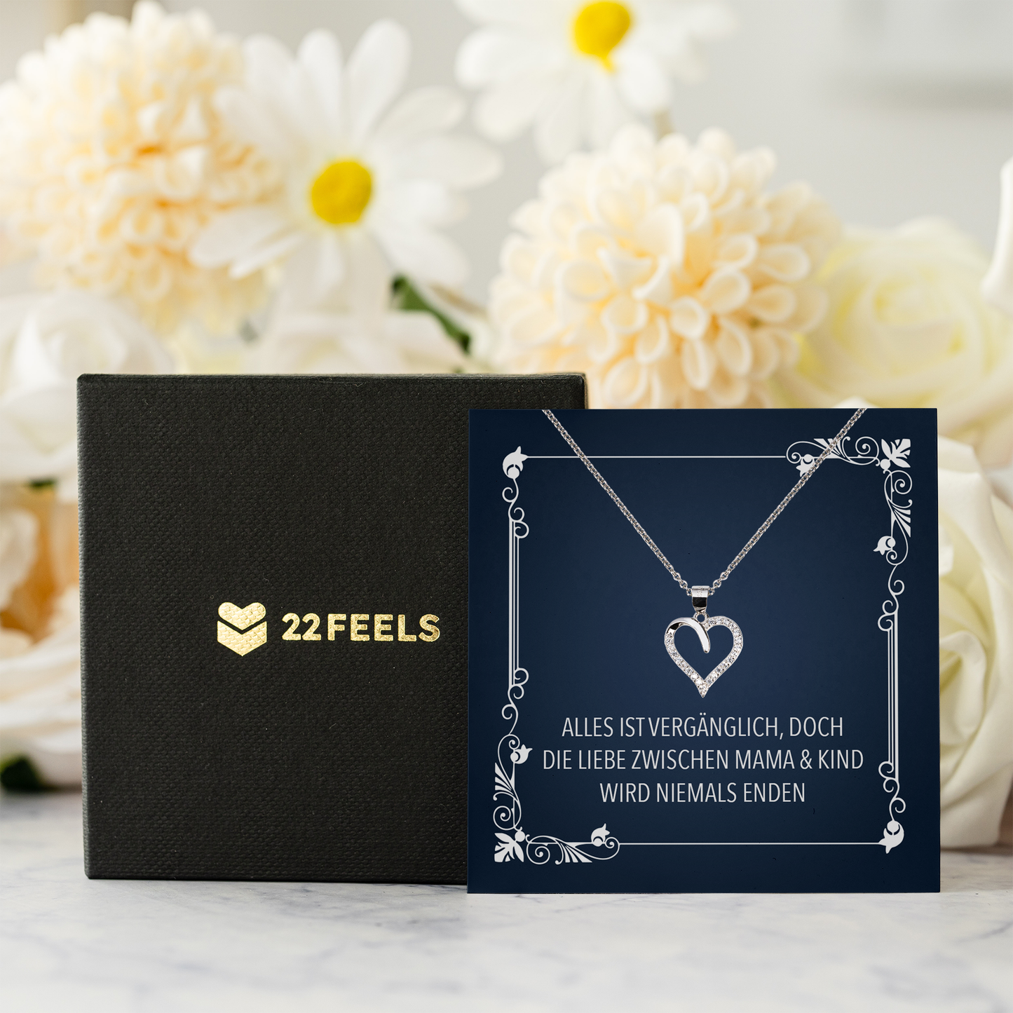22Feels® Mama Geschenk zum Muttertag, Geburtstag und co. - Echt Silber 925/000 Schmuckset: Herz Halskette mit Botschaftskarte-Schmuck mit Botschaftskarte - Herz21-22Feels