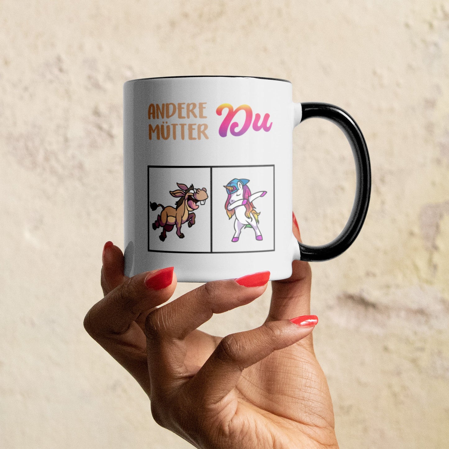 22Feels® Mama Geschenk - Tasse mit Spruch: Andere Mütter Du (Einhorn) (Weiss-Schwarz, 320ml)-TwoTone Tasse Weiss-Schwarz 320ml-22Feels