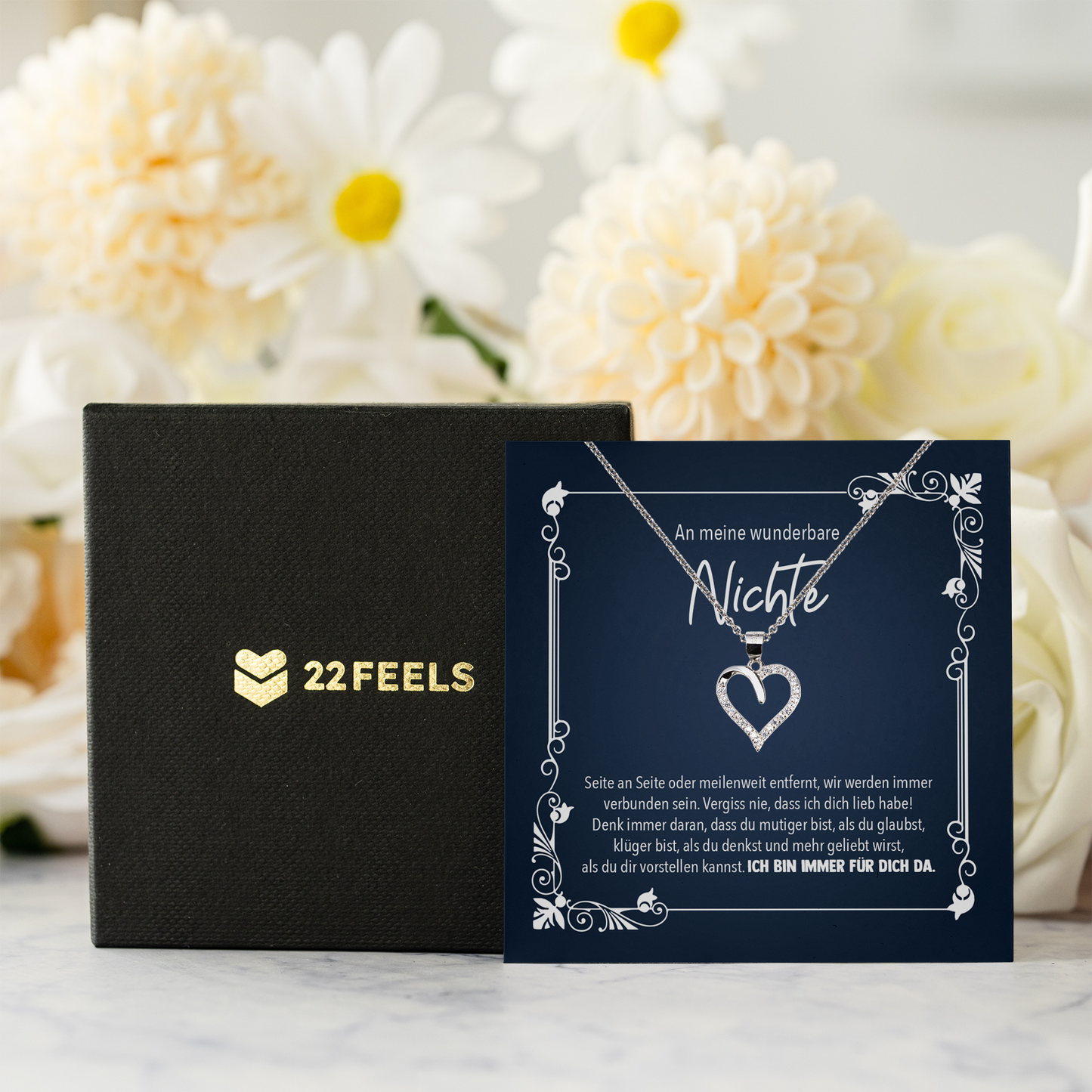 22Feels® Nichte Geschenk von der Tante - Echt Silber 925/000 Schmuckset: Herz Halskette mit Botschaftskarte-Schmuck mit Botschaftskarte - Herz21-22Feels