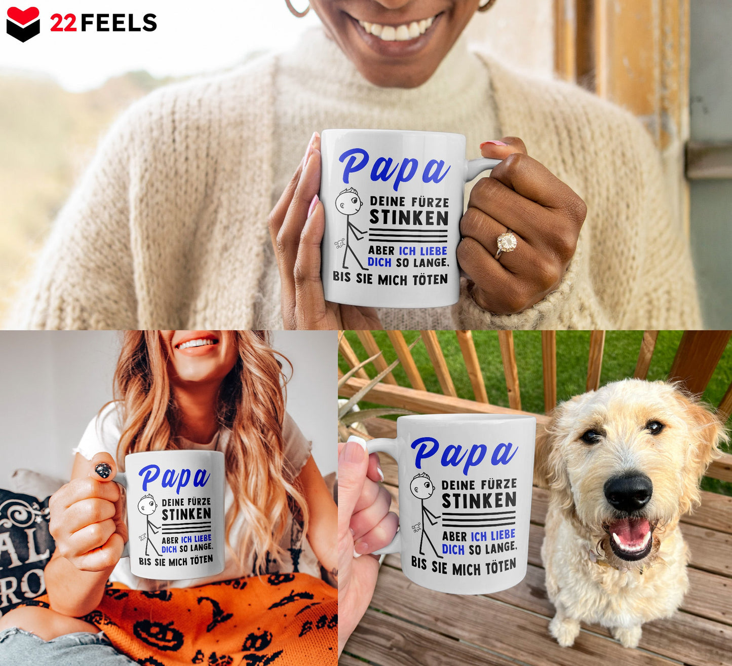 22Feels® ORIGINAL Geschenk-Tasse mit Spruch - Papa, Deine Fürze Stinken, Aber Ich Liebe Dich So Lange, Bis Sie Mich Töten (Weiss, 320ml)-Weisse Tasse 320ml-22Feels