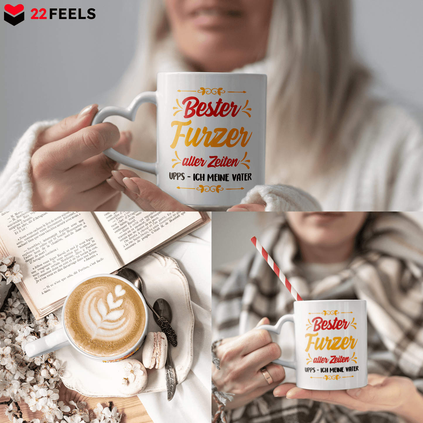 22Feels® Geschenk für Papas - Tasse mit Spruch (Herzhenkel, Weiss, 320ml)-Tasse Weiss Herzhenkel 320ml-22Feels