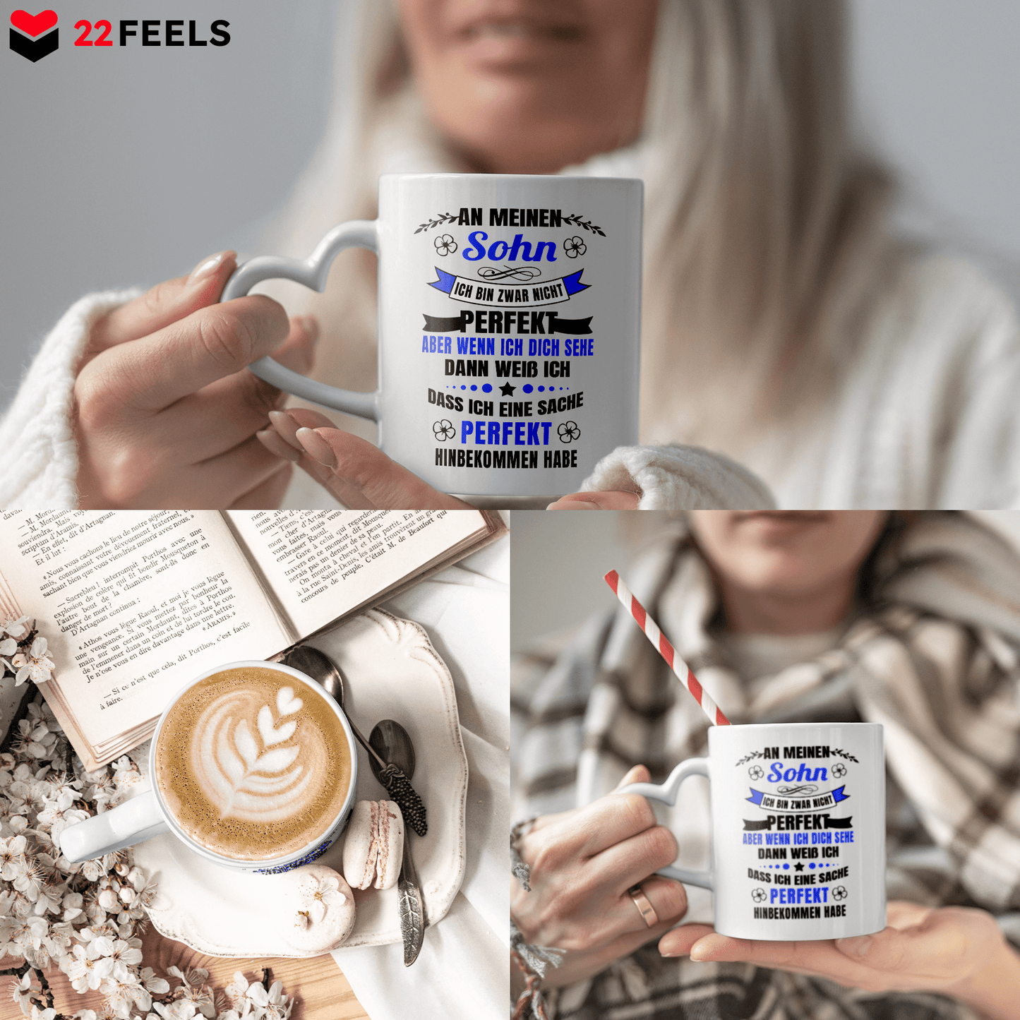 22Feels® Sohn Geschenk - Tasse mit Spruch (Herzhenkel, Weiss, 320ml)-Tasse Weiss Herzhenkel 320ml-22Feels