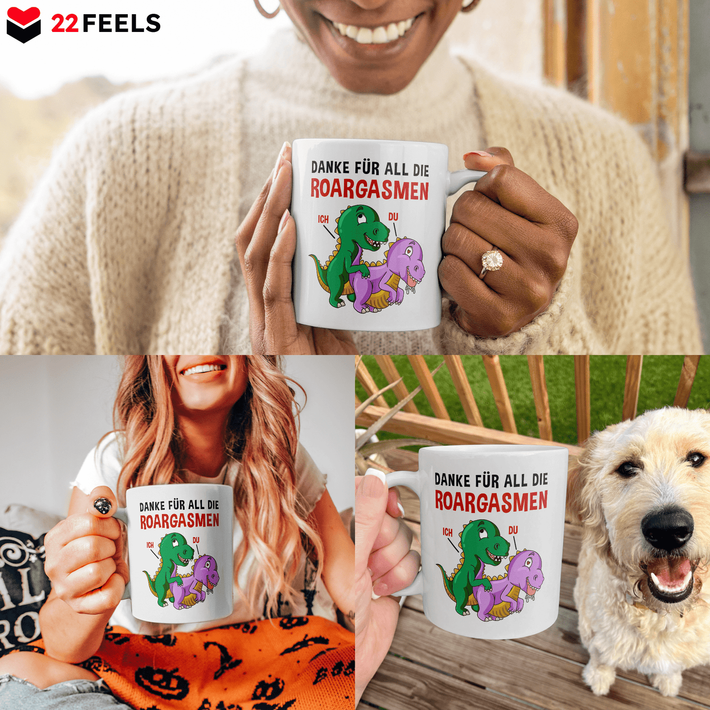 22Feels® Geschenk für Frauen - Spruch: Danke Für All Die Roargasmen (Weiss, 320ml)-Weisse Tasse 320ml-22Feels