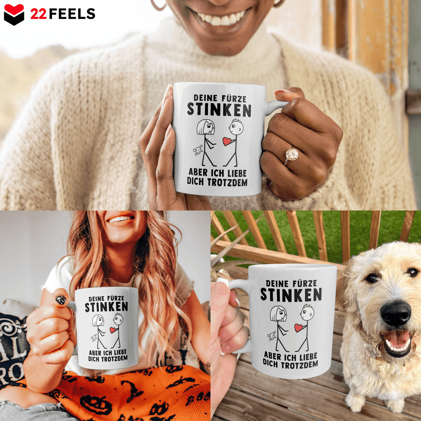 22Feels® ORIGINAL Geschenk-Tasse mit Spruch für Frauen - Deine Fürze Stinken, Aber Ich Liebe Dich Trotzdem (Weiss, 320ml)-Weisse Tasse 320ml-22Feels