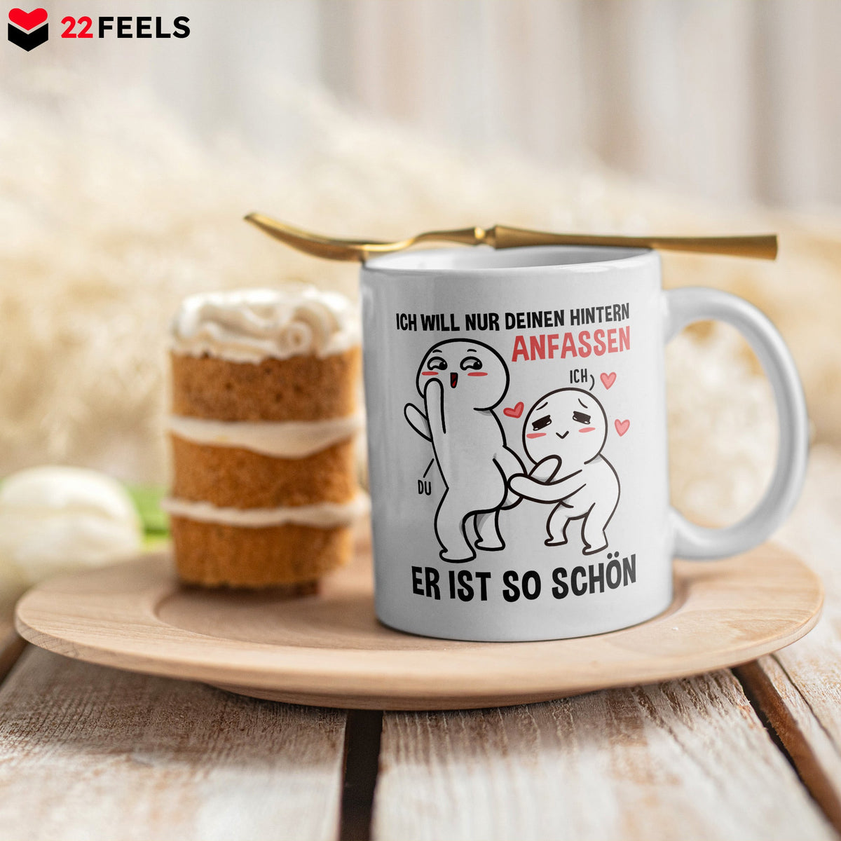 Lustige Hintern-Tasse 'Ich Will Deinen Hintern Anfassen' – Weiß/Pink, 330 Ml, Spülmaschinenfest