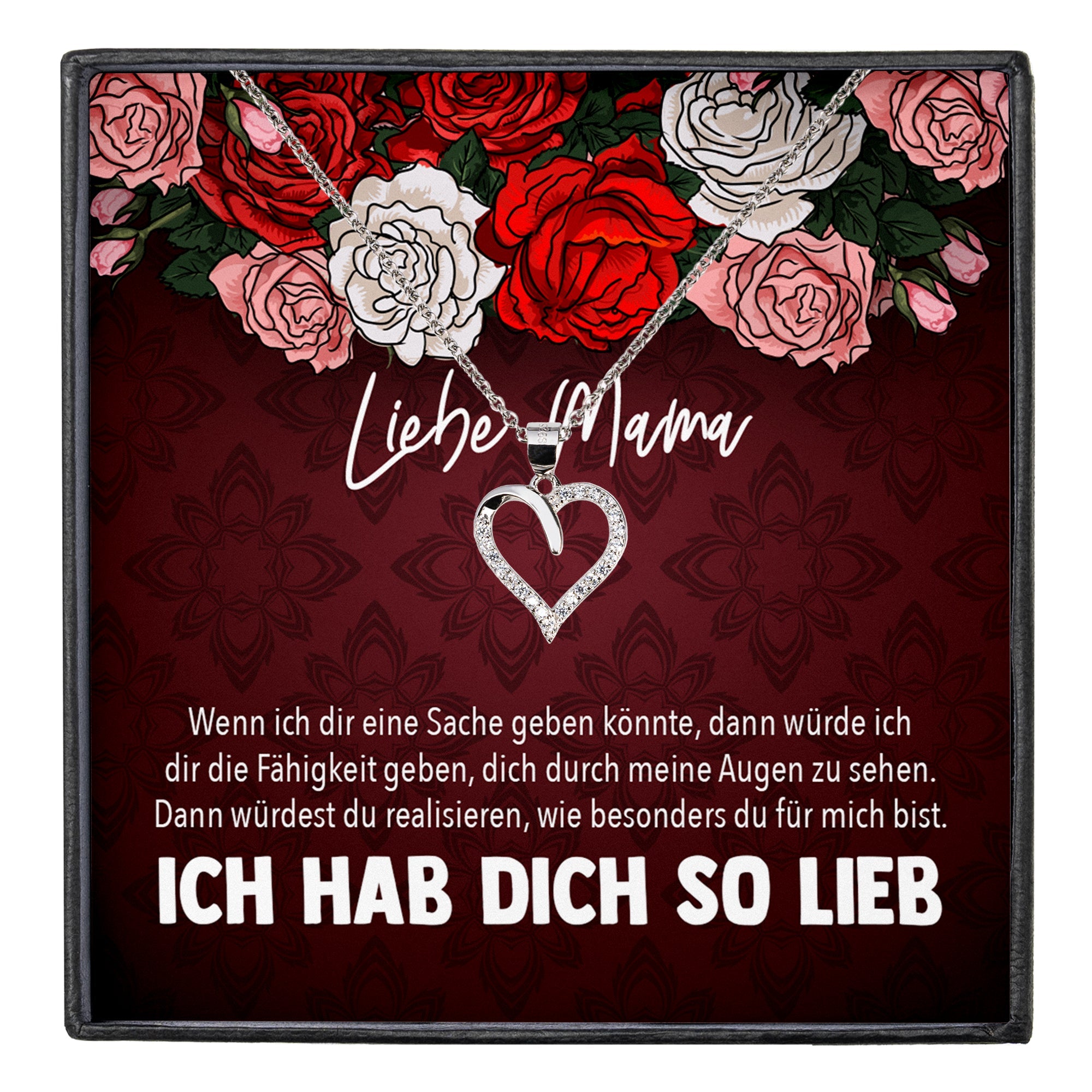 22Feels® Mama Geschenk Muttertag Geburtstag Frauen Schmuck mit Karte Herz Halskette Echt Silber Weihnachten Idee von Tochter oder Sohn-Schmuck mit Botschaftskarte - Herz21-22Feels