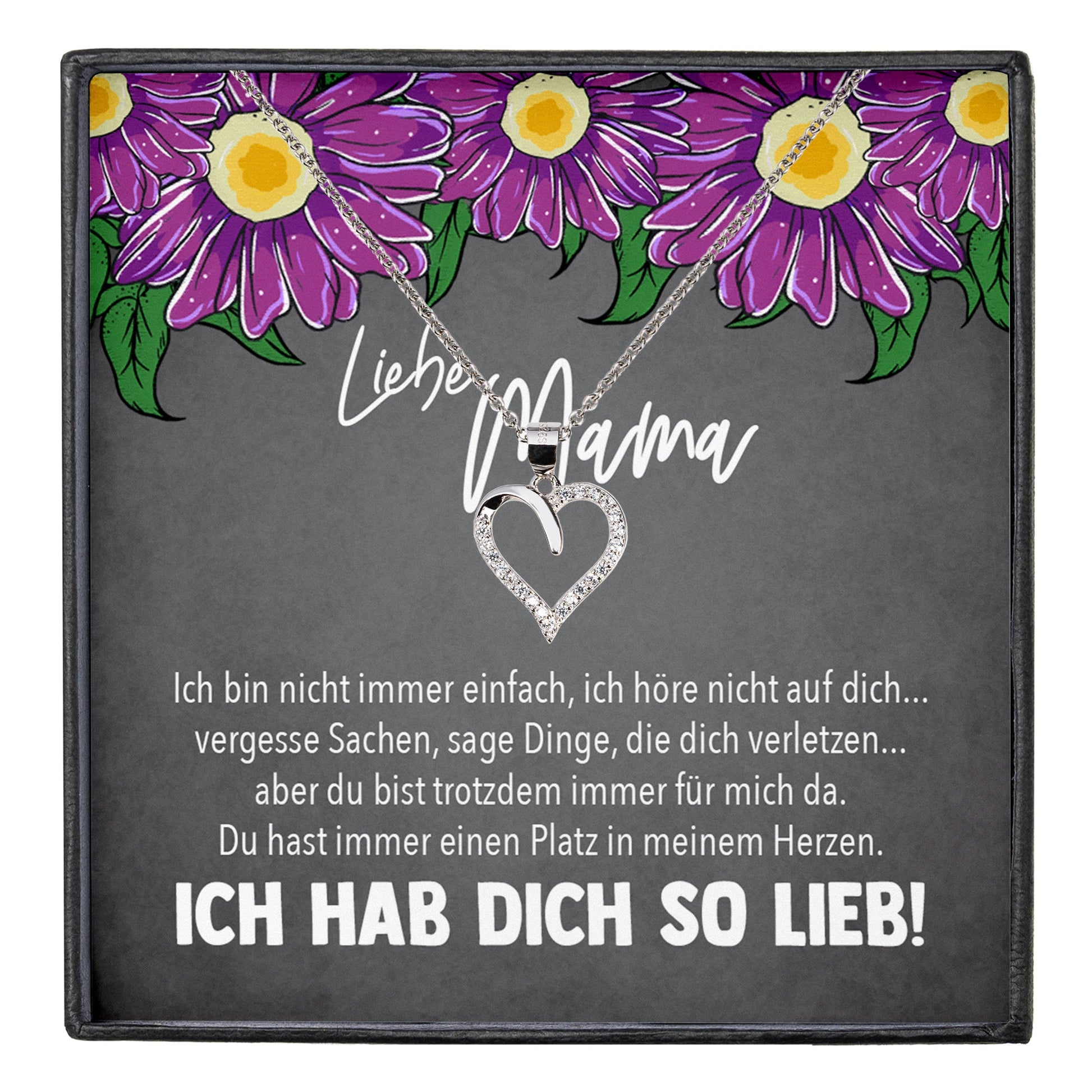 22Feels® Mama Geschenk Muttertag Geburtstag Frauen Herz Halskette mit Karte Echt Silber Schmuck Weihnachten Idee von Tochter oder Sohn-Schmuck mit Botschaftskarte - Herz21-22Feels