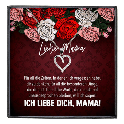 22Feels® Mama Geschenk Muttertag Geburtstag Frauen Schmuck mit Karte Herz Halskette Echt Silber Weihnachten Idee von Tochter oder Sohn-Schmuck mit Botschaftskarte - Herz21-22Feels