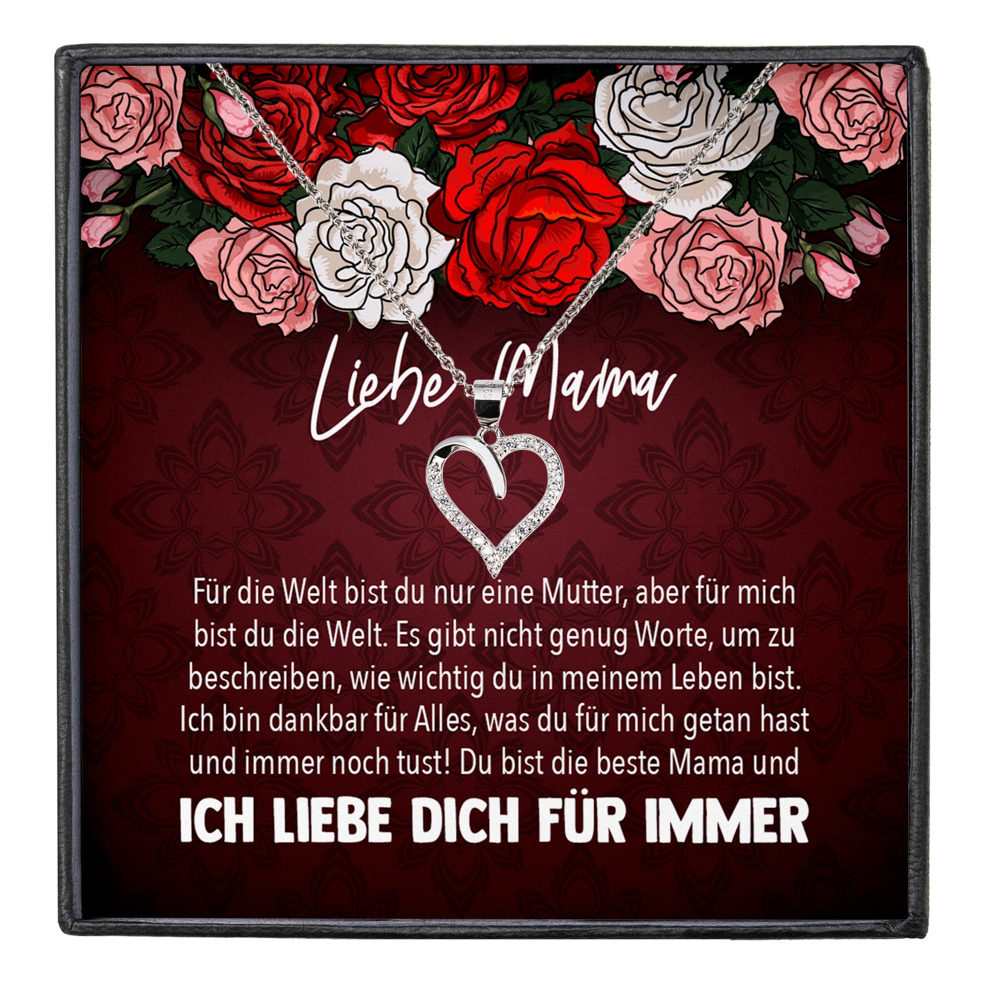22Feels® Mama Geschenk Muttertag Geburtstag Frauen Herz Halskette mit Karte Echt Silber Schmuck Weihnachten Idee von Tochter oder Sohn-Schmuck mit Botschaftskarte - Herz21-22Feels