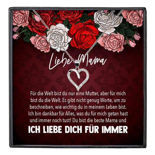 22Feels® Mama Geschenk Muttertag Geburtstag Frauen Herz Halskette mit Karte Echt Silber Schmuck Weihnachten Idee von Tochter oder Sohn-Schmuck mit Botschaftskarte - Herz21-22Feels