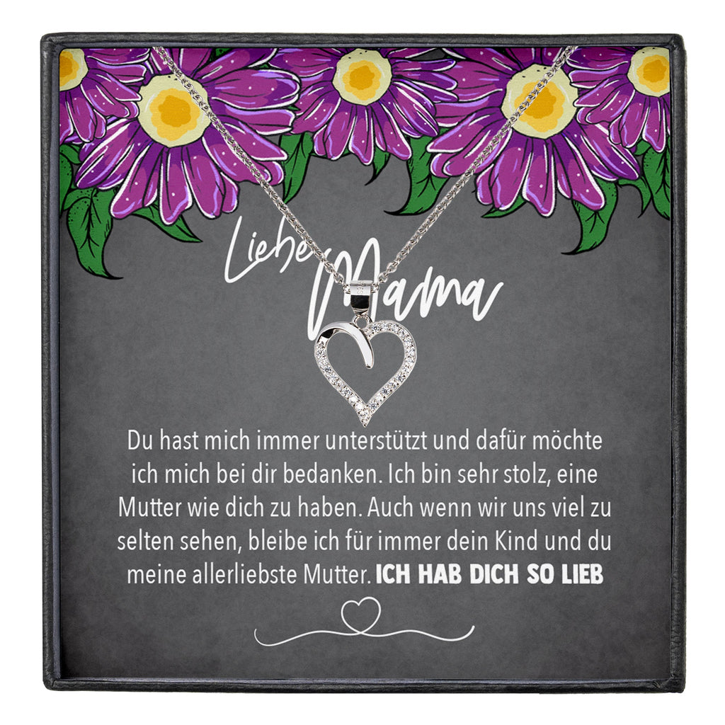 22Feels® Mama Geschenk Muttertag Geburtstag Frauen Herz Halskette mit Karte Echt Silber Schmuck Weihnachten Idee von Tochter oder Sohn-Schmuck mit Botschaftskarte - Herz21-22Feels