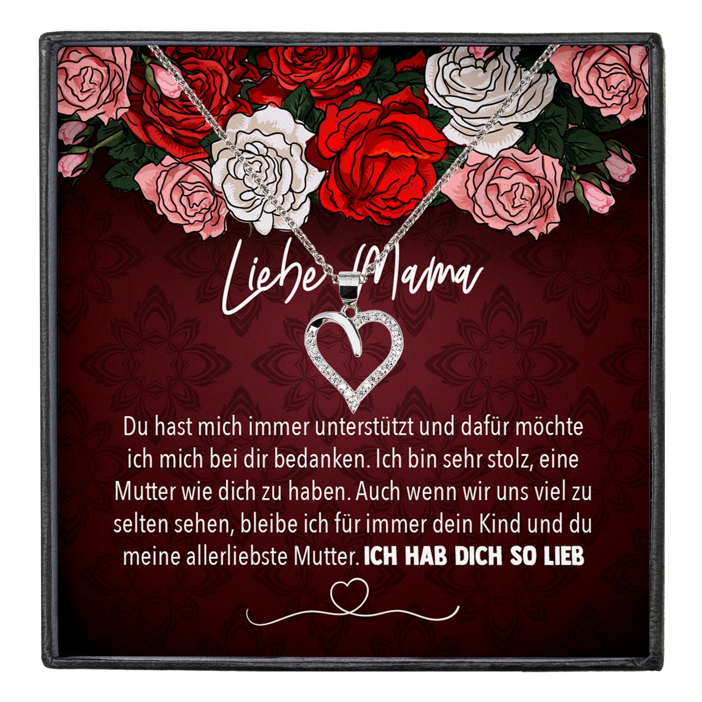 22Feels® Mama Geschenk Muttertag Geburtstag Frauen Herz Halskette mit Karte Echt Silber Schmuck Weihnachten Idee von Tochter oder Sohn-Schmuck mit Botschaftskarte - Herz21-22Feels