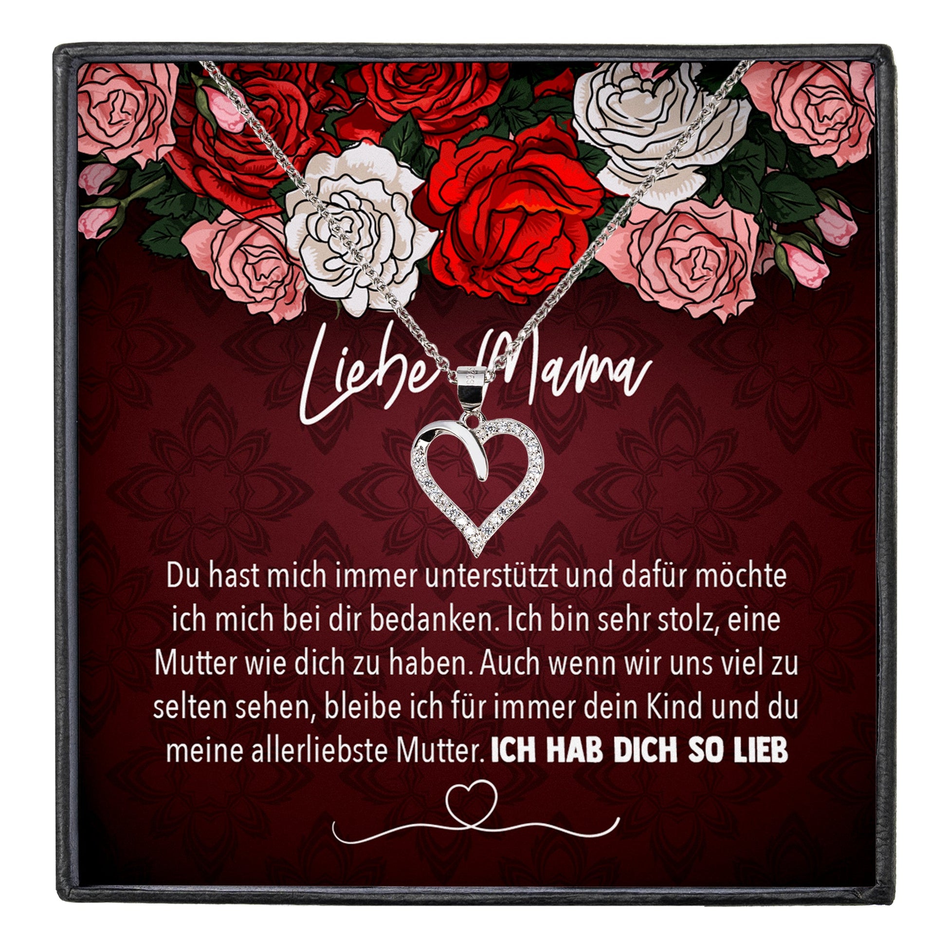22Feels® Mama Geschenk Muttertag Geburtstag Frauen Herz Halskette mit Karte Echt Silber Schmuck Weihnachten Idee von Tochter oder Sohn-Schmuck mit Botschaftskarte - Herz21-22Feels