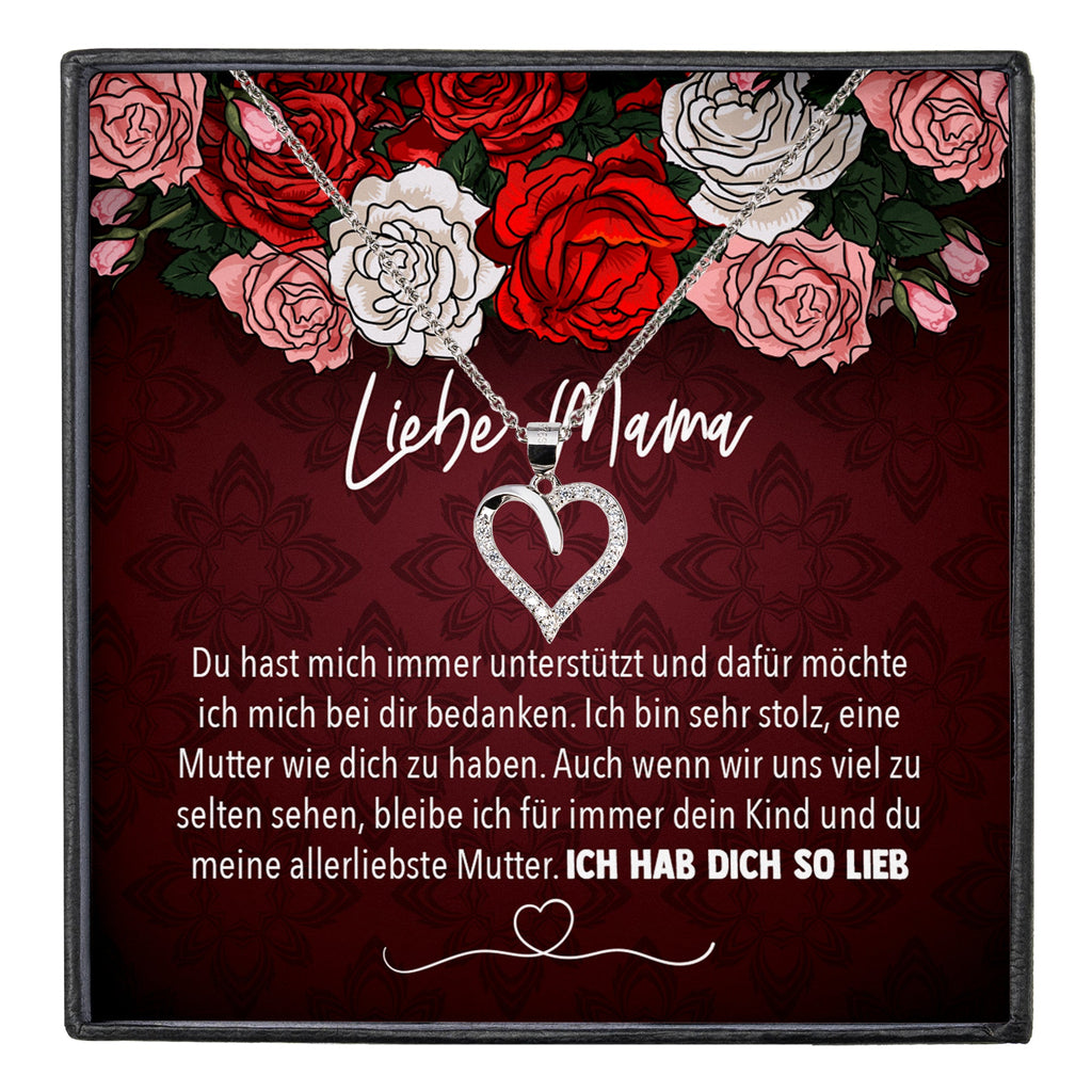 22Feels® Mama Geschenk Muttertag Geburtstag Frauen Herz Halskette mit Karte Echt Silber Schmuck Weihnachten Idee von Tochter oder Sohn-Schmuck mit Botschaftskarte - Herz21-22Feels
