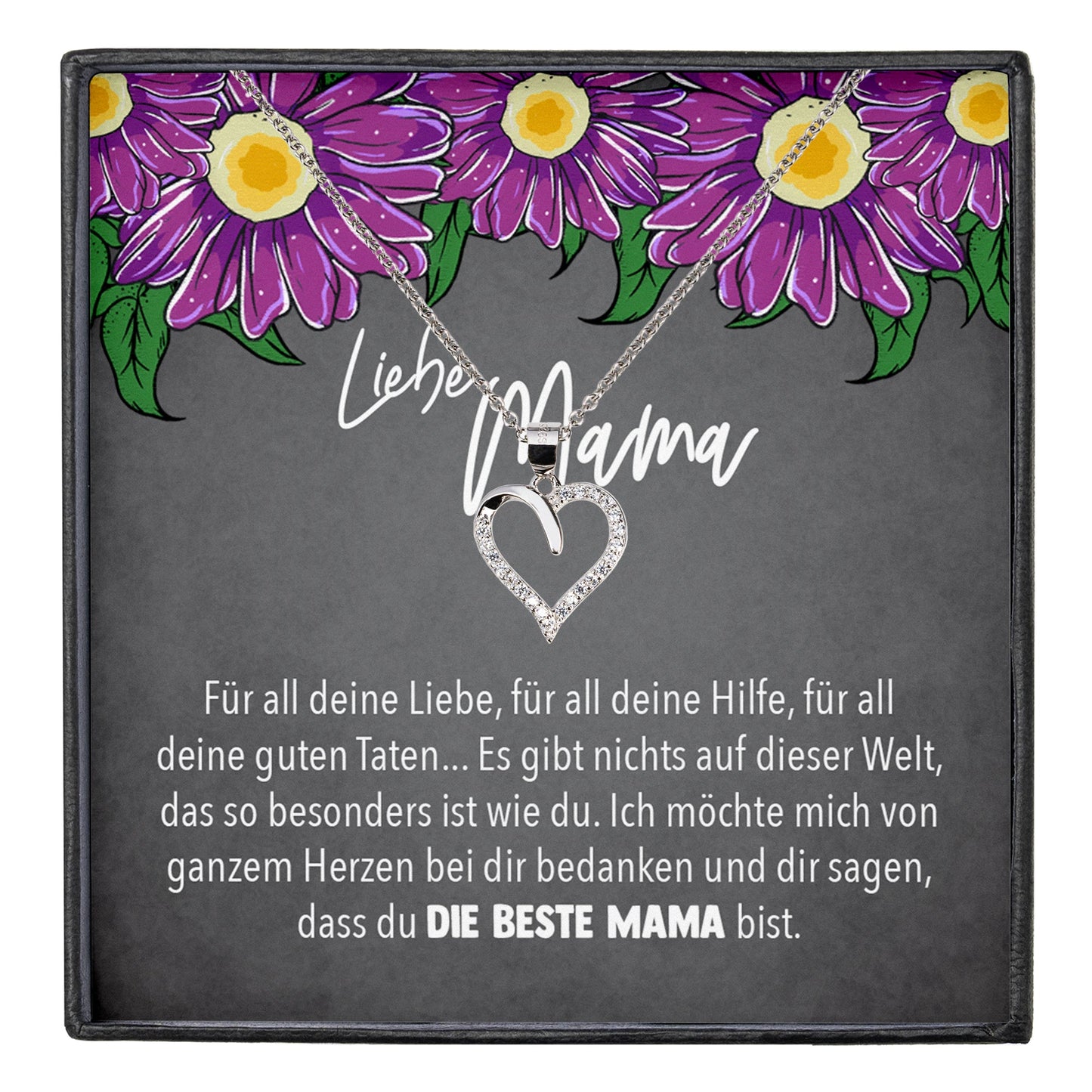 22Feels® Mama Geschenk Muttertag Geburtstag Frauen Herz Halskette mit Karte Echt Silber Schmuck Weihnachten Idee von Tochter oder Sohn-Schmuck mit Botschaftskarte - Herz21-22Feels