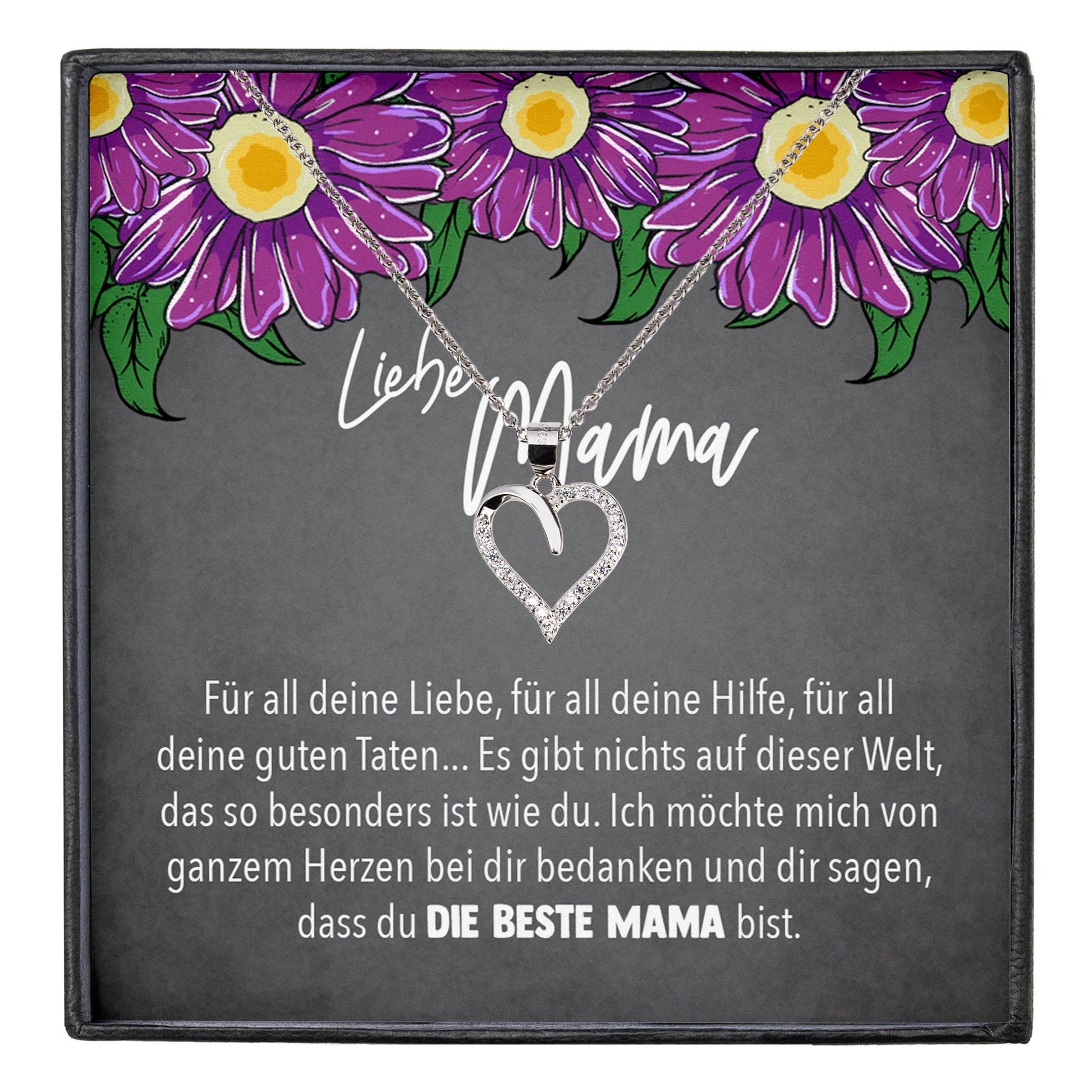 22Feels® Mama Geschenk Muttertag Geburtstag Frauen Herz Halskette mit Karte Echt Silber Schmuck Weihnachten Idee von Tochter oder Sohn-Schmuck mit Botschaftskarte - Herz21-22Feels