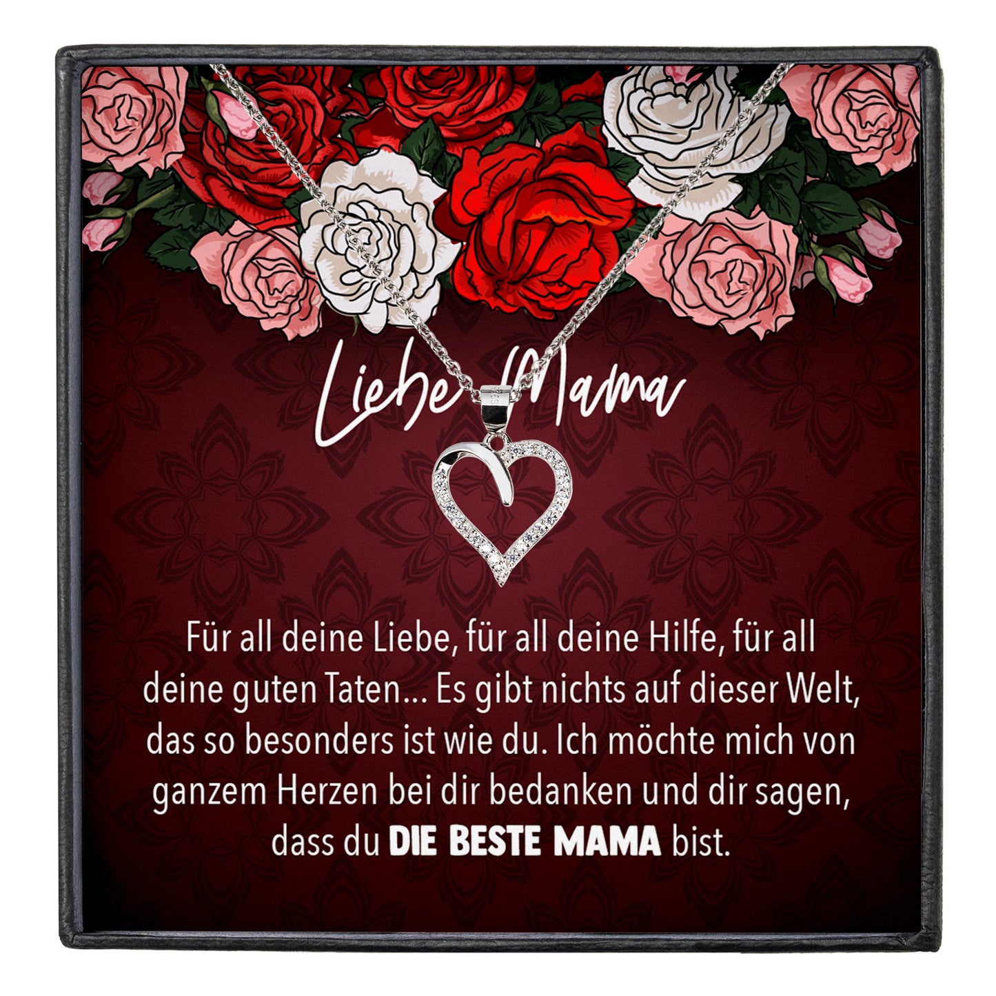 22Feels® Mama Geschenk Muttertag Geburtstag Frauen Herz Halskette mit Karte Echt Silber Schmuck Weihnachten Idee von Tochter oder Sohn-Schmuck mit Botschaftskarte - Herz21-22Feels