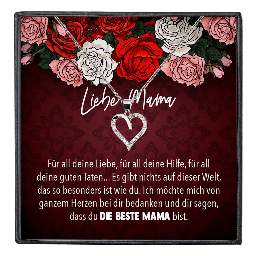 22Feels® Mama Geschenk Muttertag Geburtstag Frauen Herz Halskette mit Karte Echt Silber Schmuck Weihnachten Idee von Tochter oder Sohn-Schmuck mit Botschaftskarte - Herz21-22Feels
