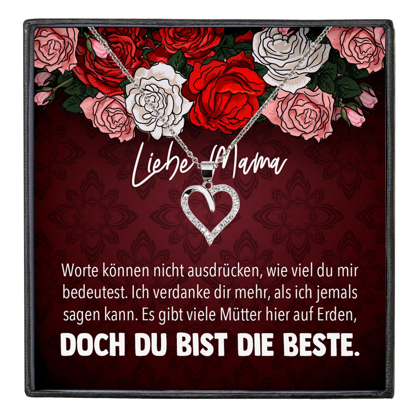 22Feels® Mama Geschenk Muttertag Geburtstag Frauen Herz Halskette mit Karte Echt Silber Schmuck Weihnachten Idee von Tochter oder Sohn-Schmuck mit Botschaftskarte - Herz21-22Feels