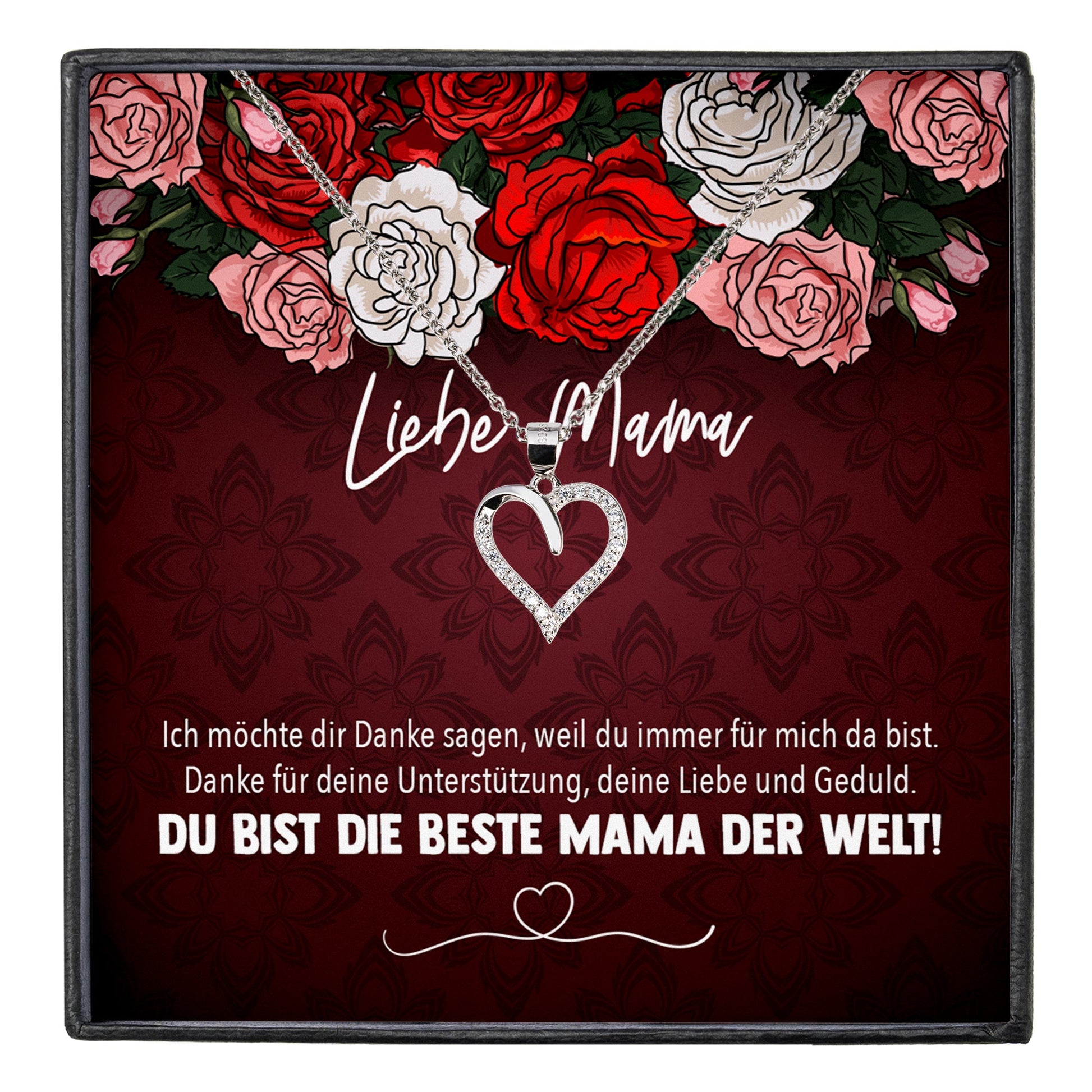 22Feels® Mama Geschenk Muttertag Geburtstag Frauen Herz Halskette mit Karte Echt Silber Schmuck Weihnachten Idee von Tochter oder Sohn-Schmuck mit Botschaftskarte - Herz21-22Feels