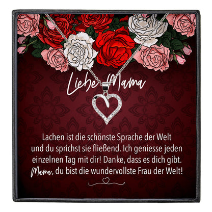 22Feels® Mama Geschenk Muttertag Geburtstag Frauen Herz Halskette mit Karte Echt Silber Schmuck Weihnachten Idee von Tochter oder Sohn-Schmuck mit Botschaftskarte - Herz21-22Feels