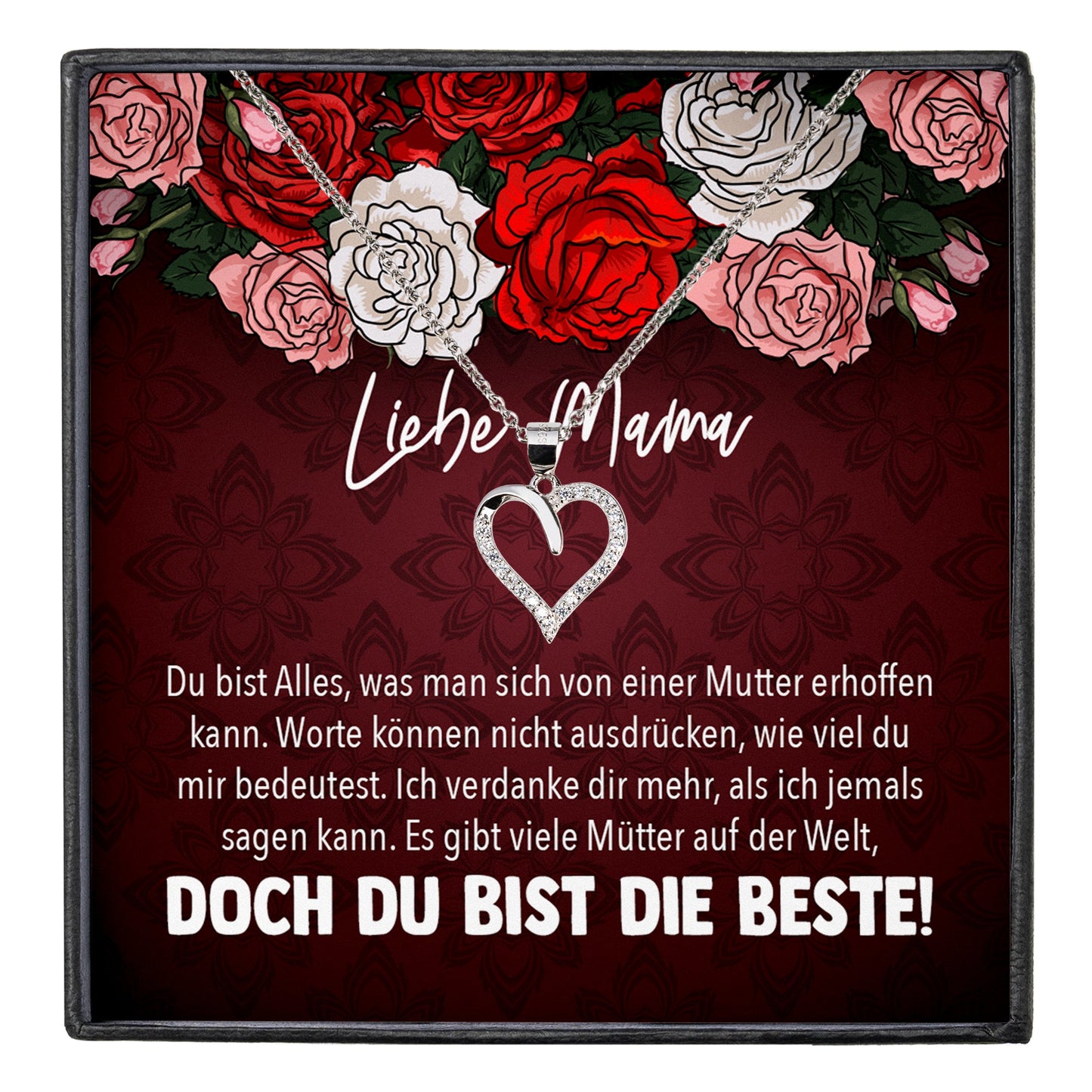 22Feels® Mama Geschenk Muttertag Geburtstag Frauen Schmuck mit Karte Herz Halskette Echt Silber Weihnachten Idee von Tochter oder Sohn-Schmuck mit Botschaftskarte - Herz21-22Feels