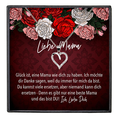22Feels® Mama Geschenk Muttertag Geburtstag Frauen Herz Halskette mit Karte Echt Silber Schmuck Weihnachten Idee von Tochter oder Sohn-Schmuck mit Botschaftskarte - Herz21-22Feels